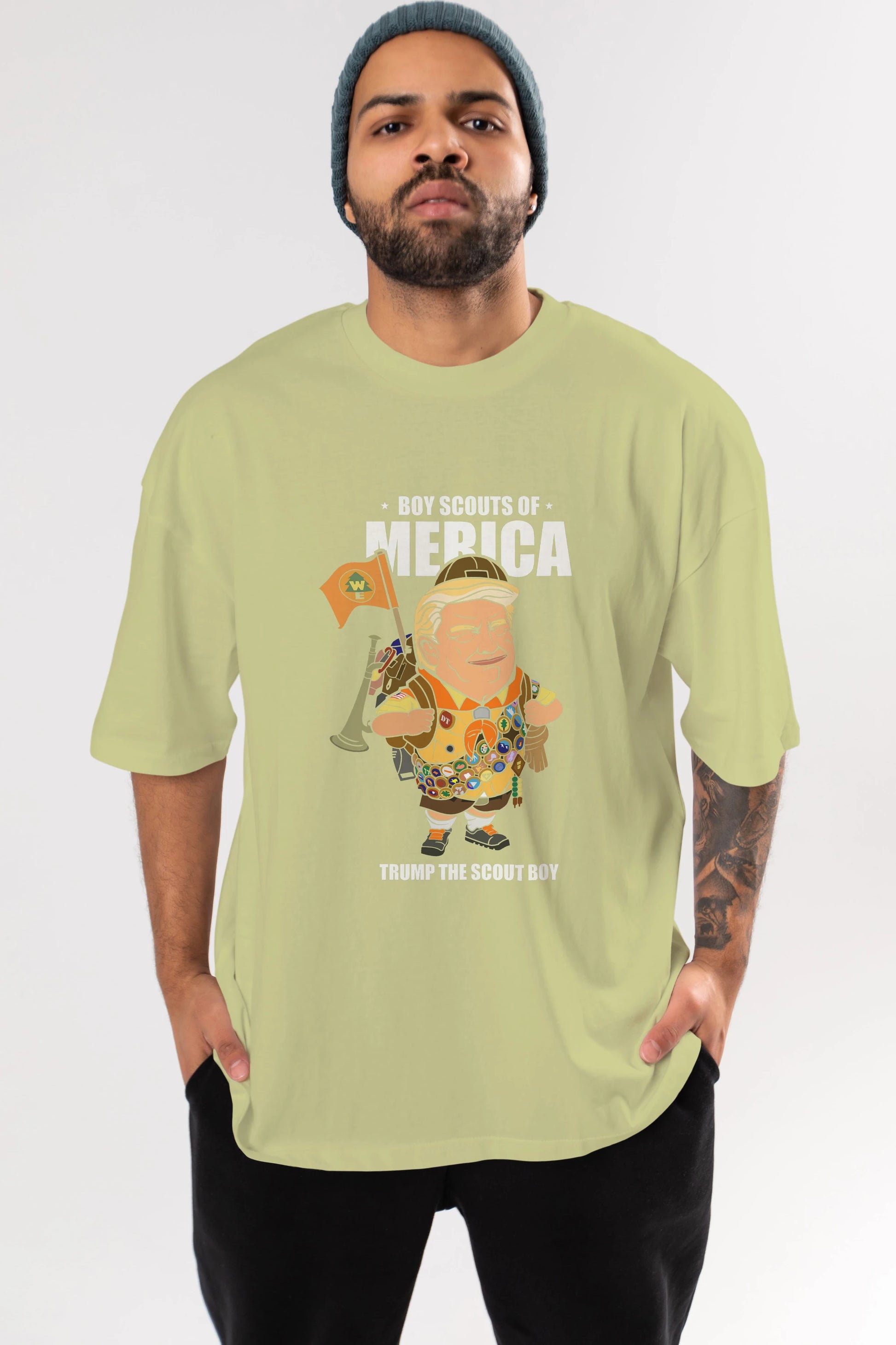 Trump Scout Boy Ön Baskılı Oversize t-shirt Erkek Kadın Unisex %100 Pamuk tişort