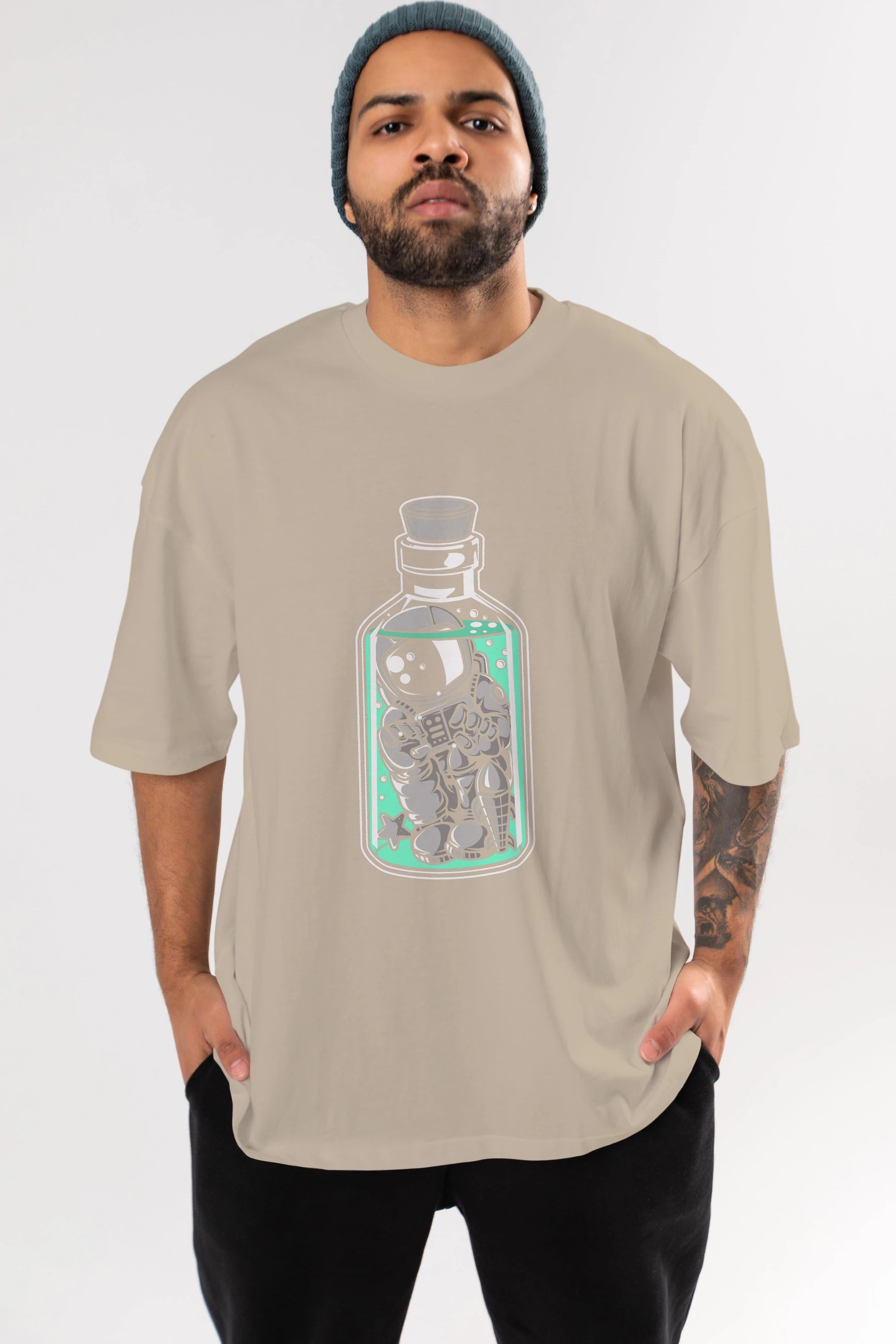 Astronaut in The Bottle Ön Baskılı Oversize t-shirt Erkek Kadın Unisex