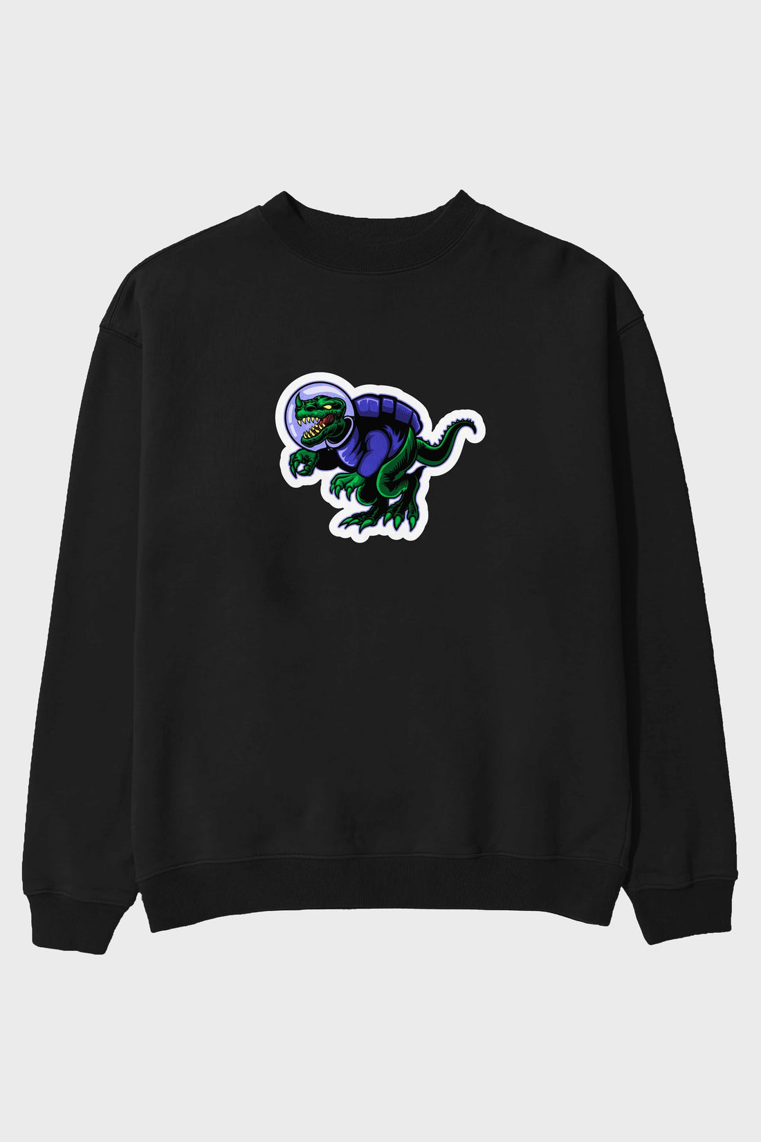 Space Dino Sticker Ön Baskılı Oversize Sweatshirt Erkek Kadın Unisex