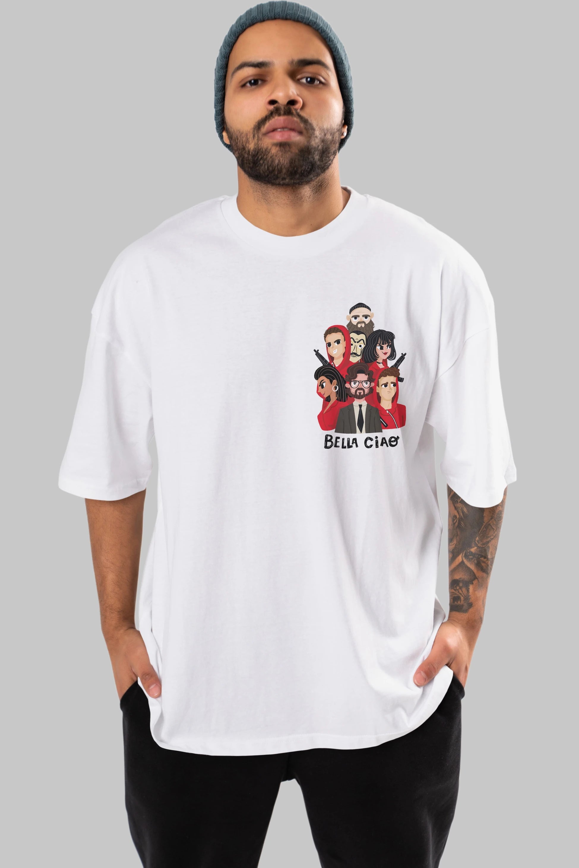 La Casa De Papel (13) Ön Sol Baskılı Oversize t-shirt Erkek Kadın Unisex %100 Pamuk Bisiklet Yaka tişort