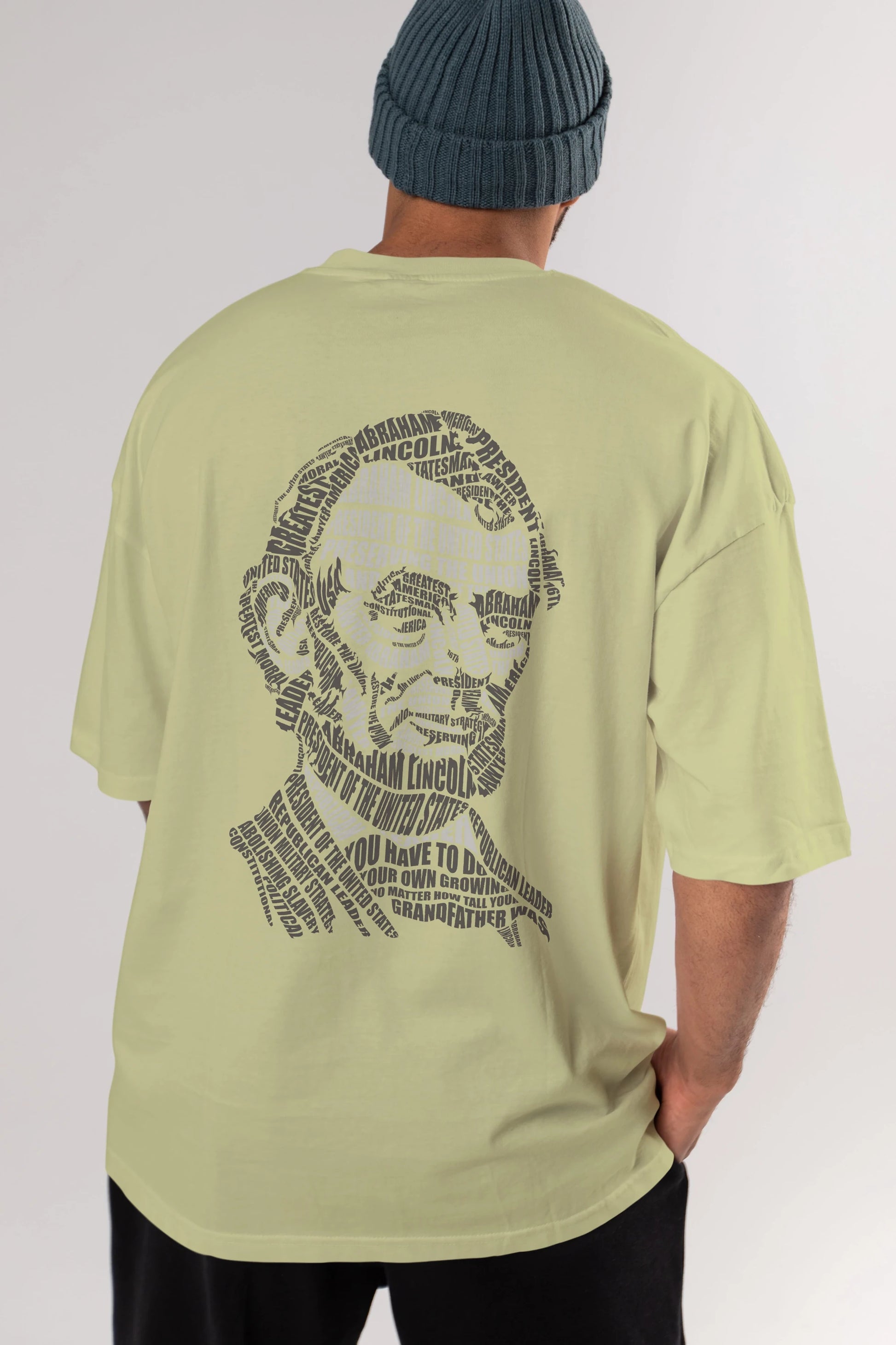 Abraham Lincoln Calligram Arka Baskılı Oversize t-shirt %100 pamuk Erkek Kadın Unisex