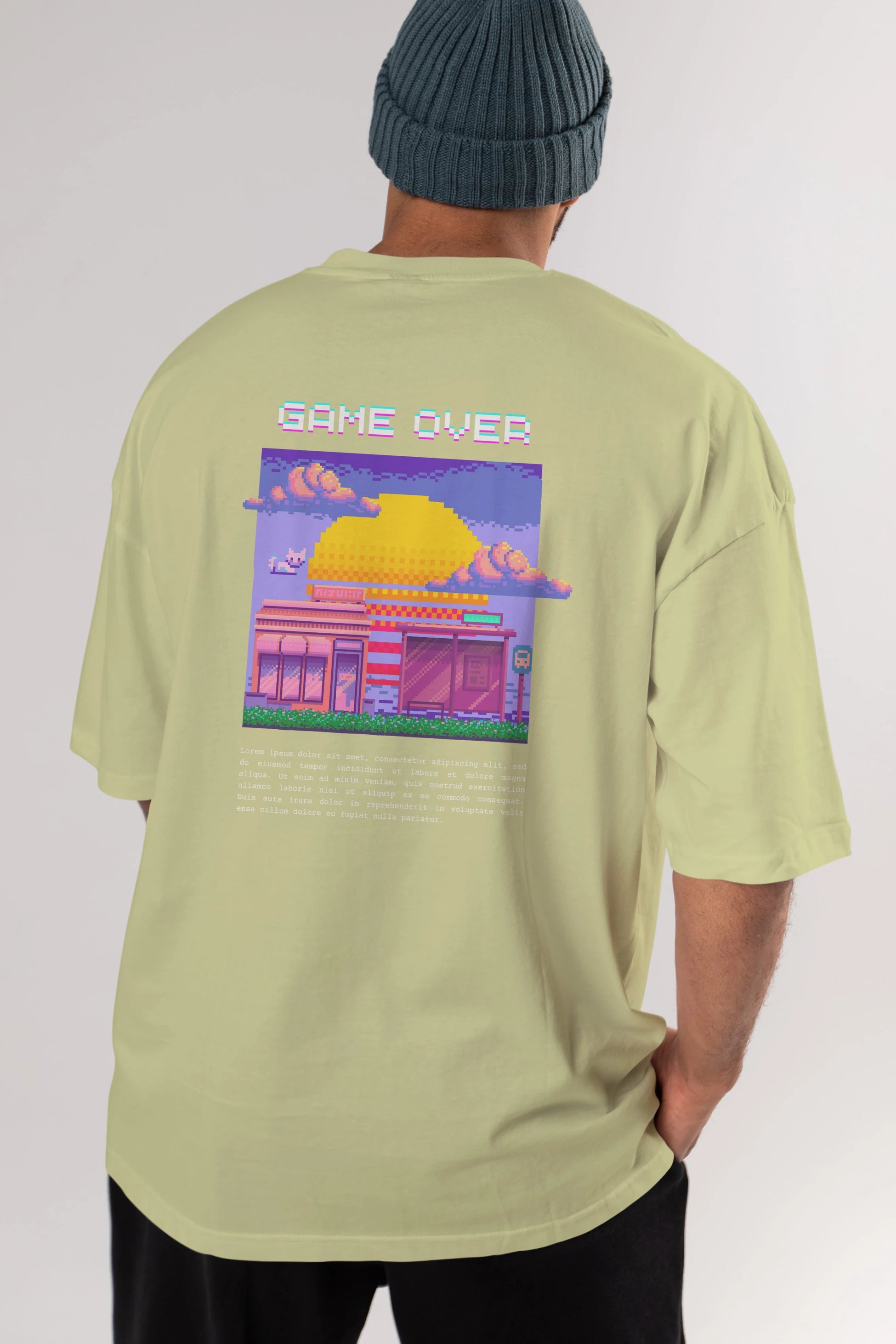 Game Over Yazılı Arka Baskılı Oversize t-shirt Erkek Kadın Unisex