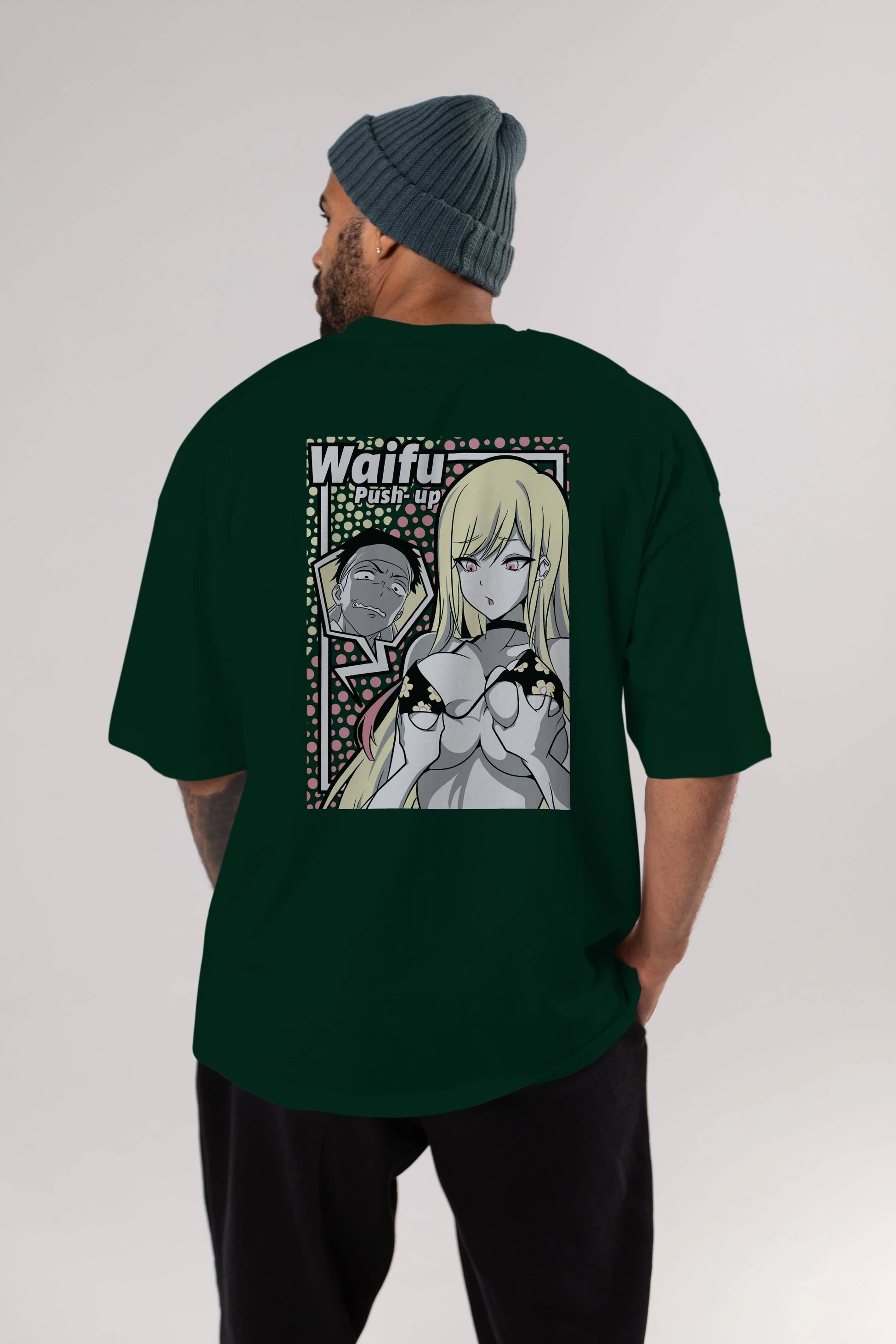 Waifu PushUp Anime Arka Baskılı Oversize t-shirt Erkek Kadın Unisex