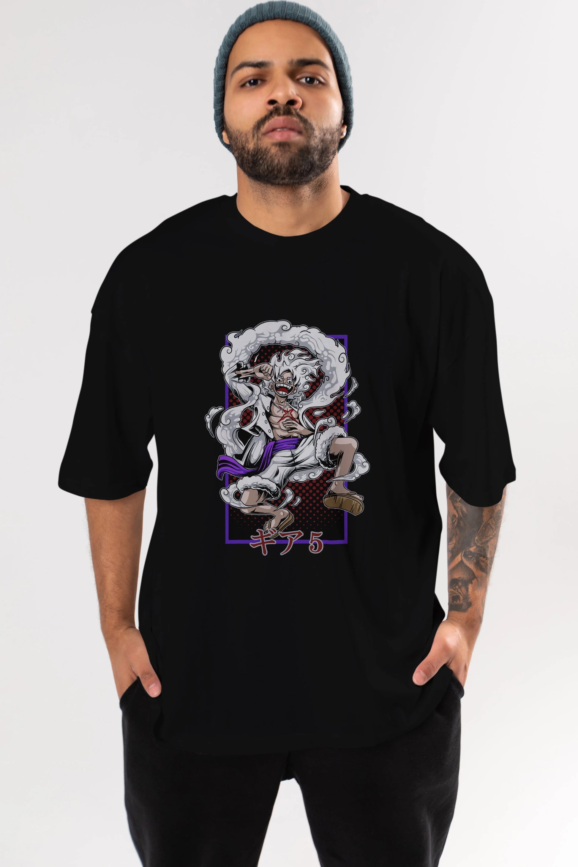 LUFFY GEAR 5 RECUADRO Anime Ön Baskılı Oversize t-shirt %100 pamuk Erkek Kadın Unisex