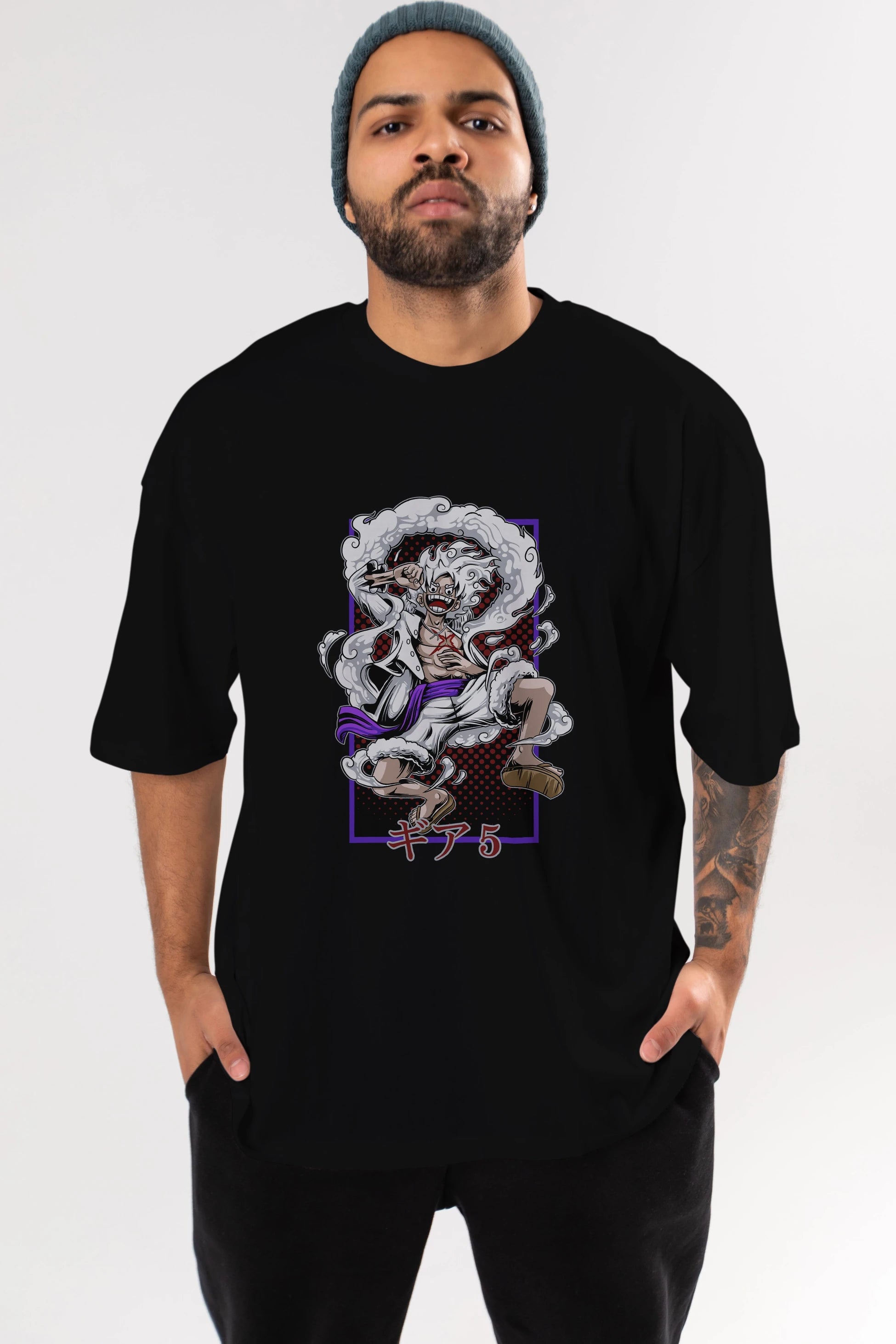LUFFY GEAR 5 RECUADRO Anime Ön Baskılı Oversize t-shirt %100 pamuk Erkek Kadın Unisex