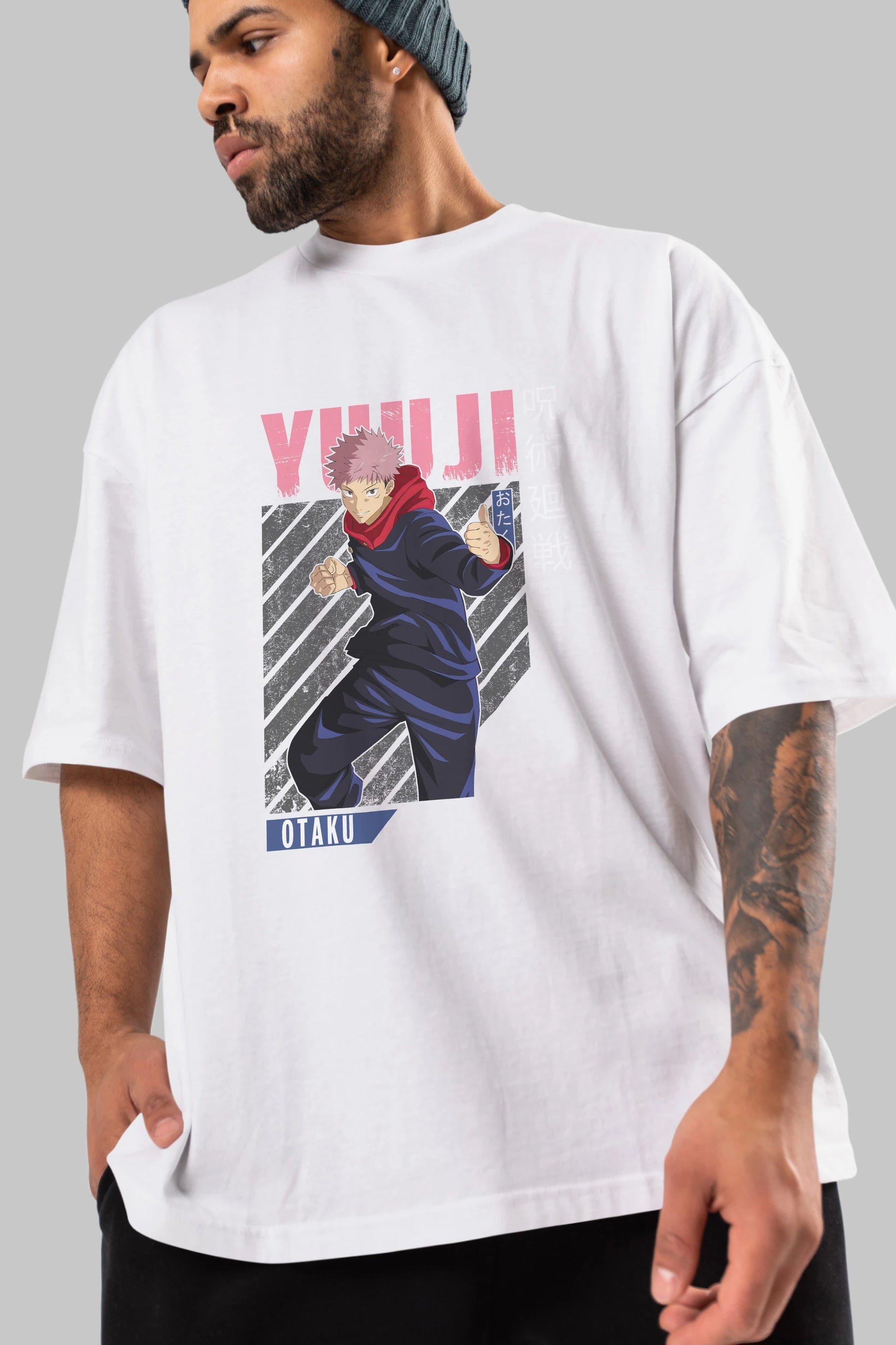 Yuuji Itadori Anime Ön Baskılı Oversize t-shirt %100 pamuk Erkek Kadın Unisex