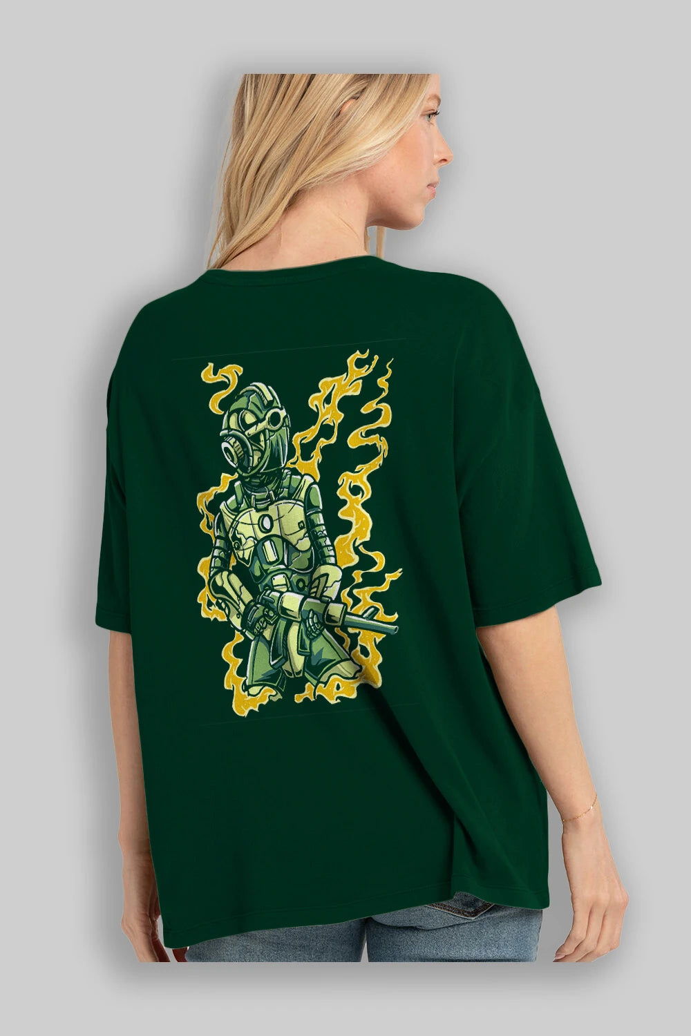 Robot Soldier Arka Baskılı Oversize t-shirt Erkek Kadın Unisex %100 Pamuk
