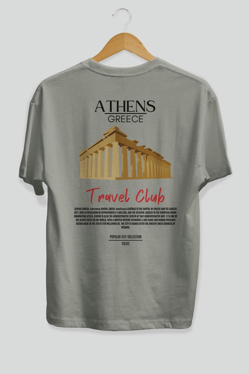 Athens Greece Arka Baskılı Oversize t-shirt Erkek Kadın Pamuk Bisiklet Yaka tişort