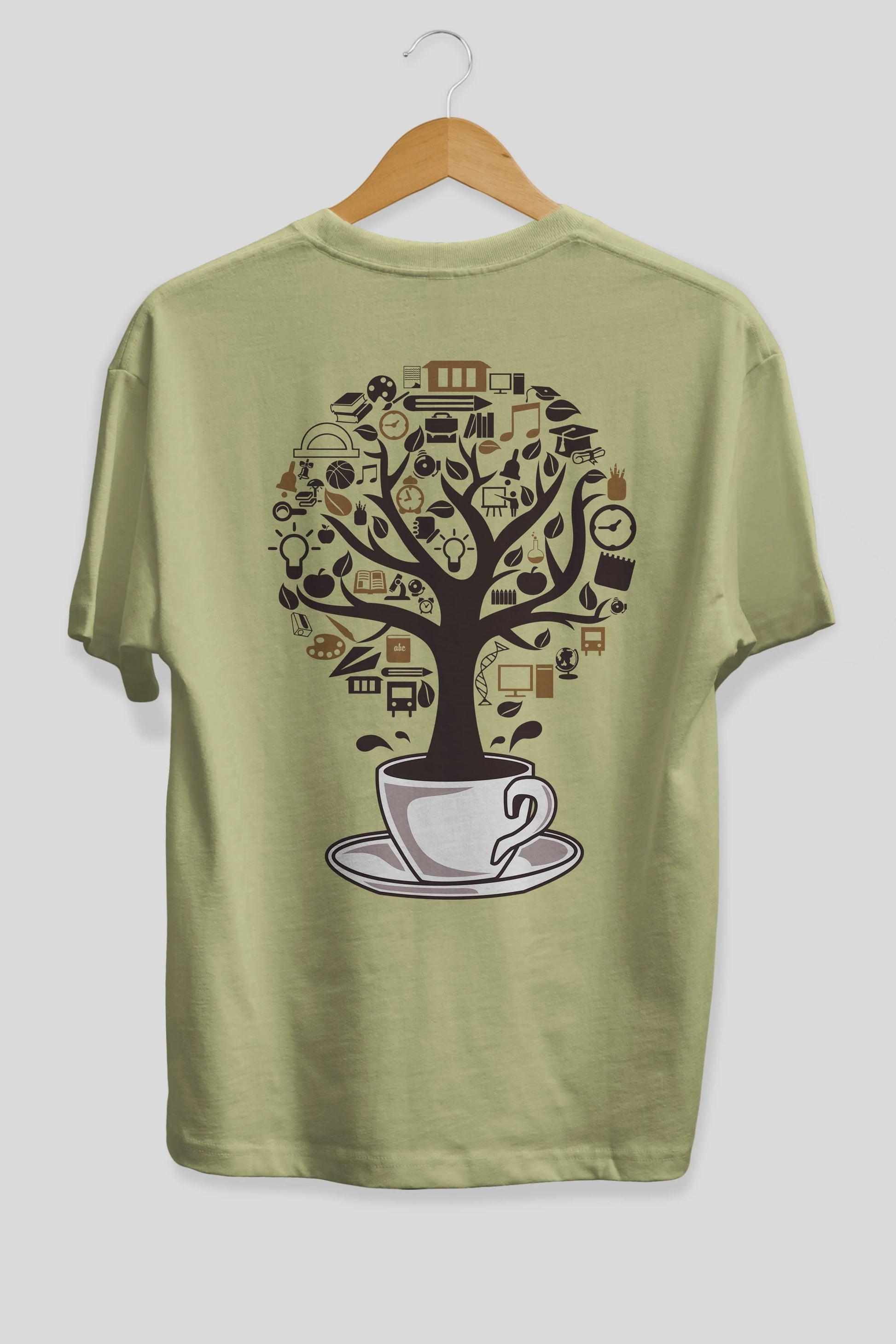 Coffee Tree Arka Baskılı Oversize t-shirt %100 pamuk Erkek Kadın Unisex