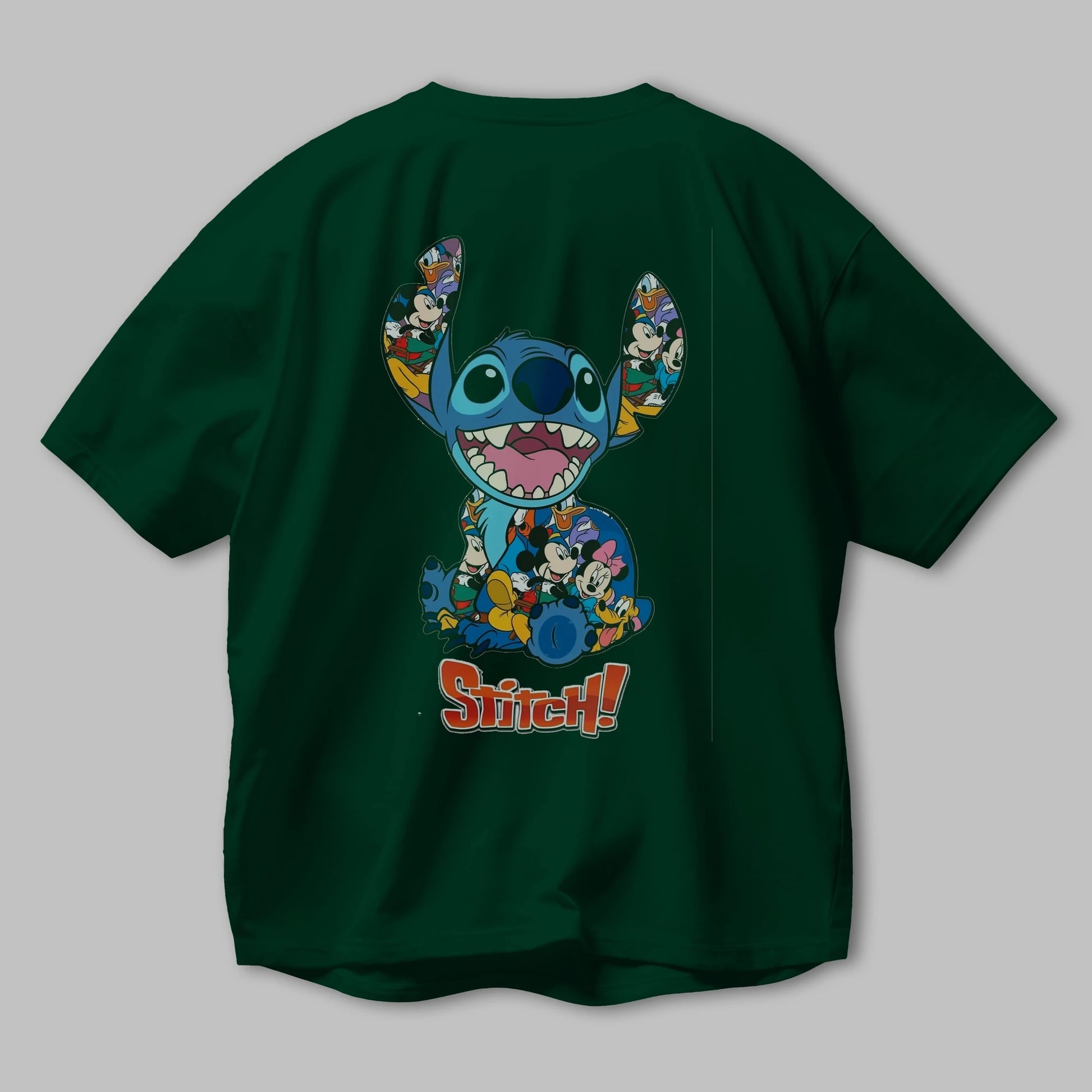Stitch Arka Baskılı Oversize t-shirt Erkek Kadın Unisex %100 Pamuk Bisiklet Yaka tişort