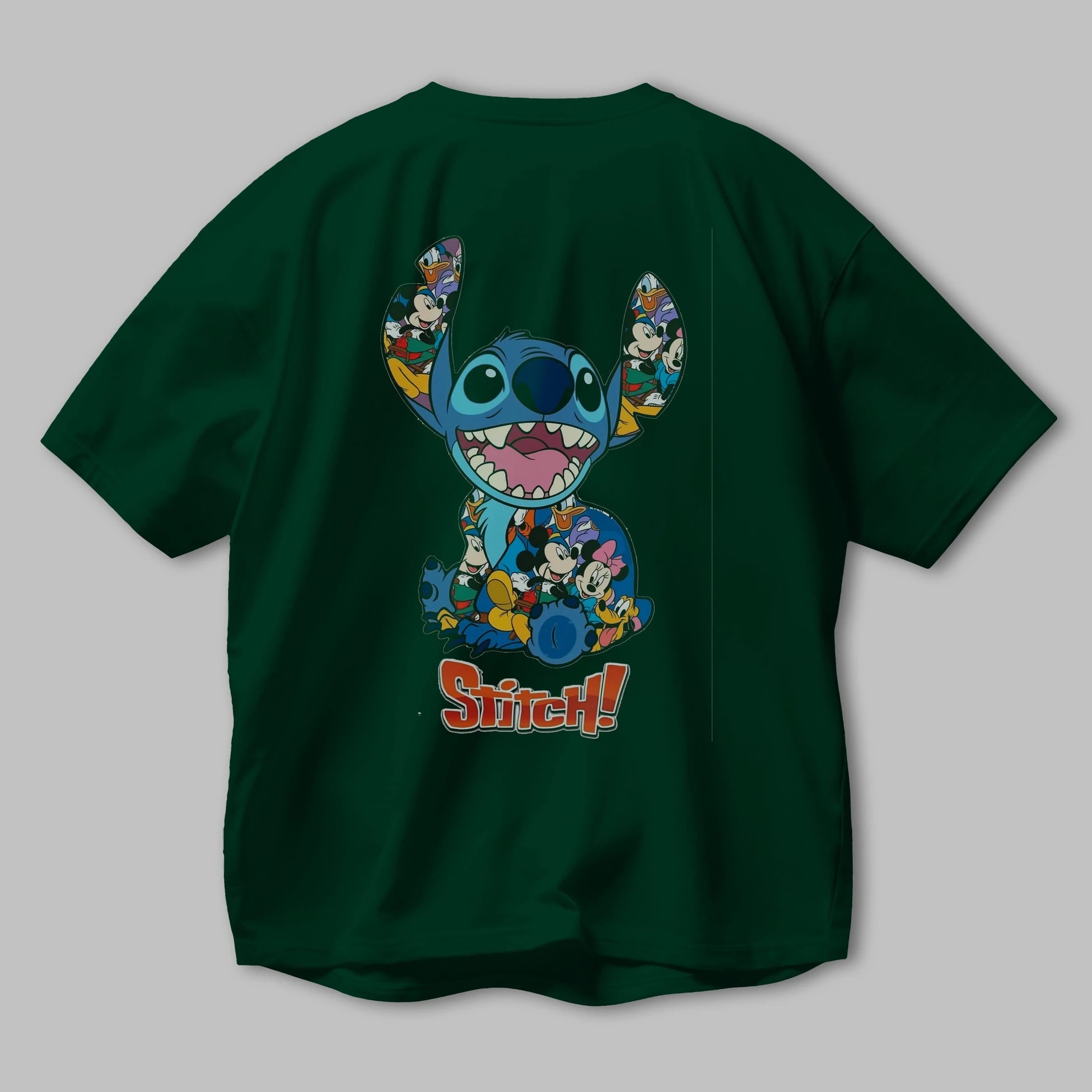 Stitch Arka Baskılı Oversize t-shirt Erkek Kadın Unisex %100 Pamuk Bisiklet Yaka tişort
