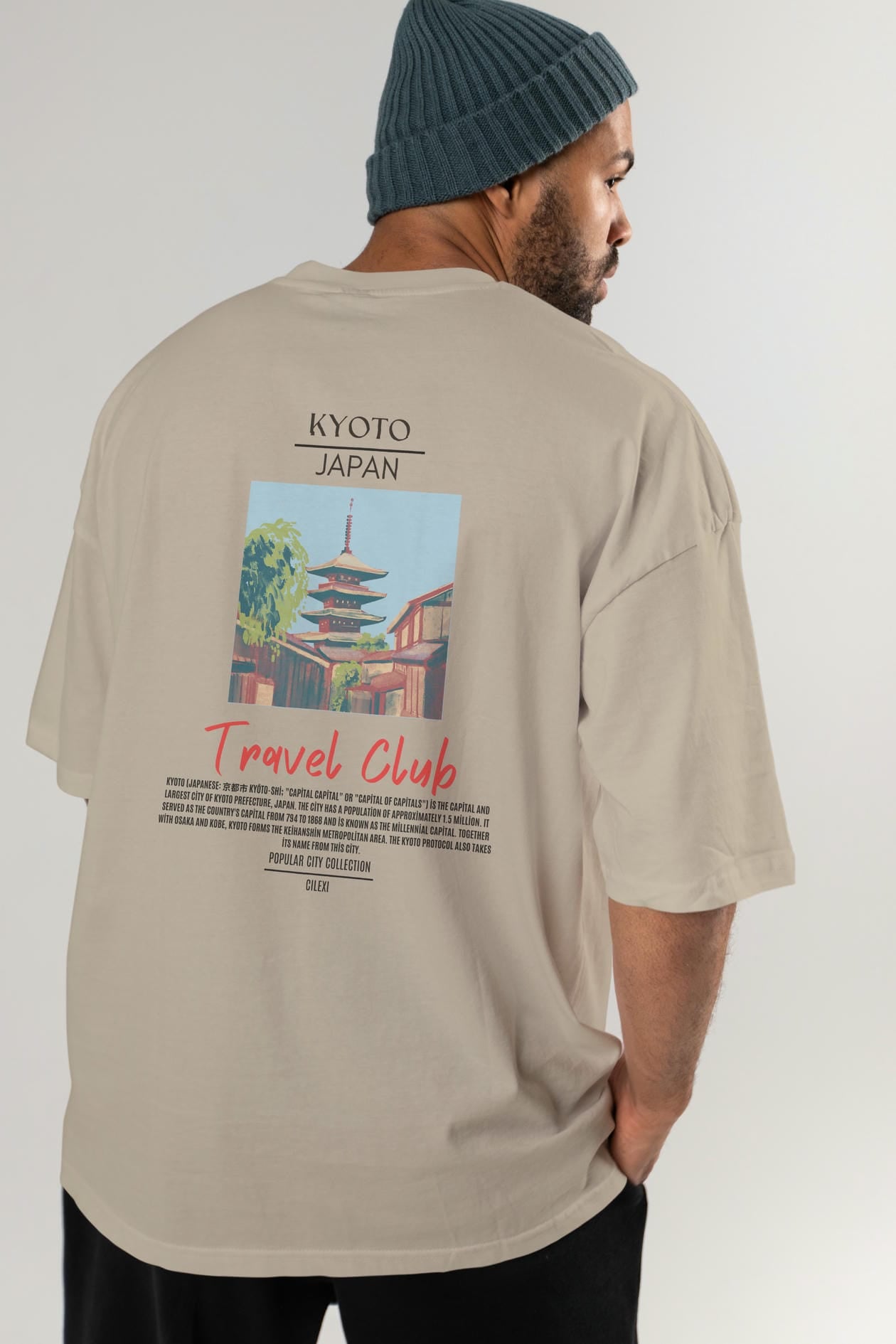 Kyoto Japan Arka Baskılı Oversize t-shirt Erkek Kadın Pamuk Bisiklet Yaka tişort
