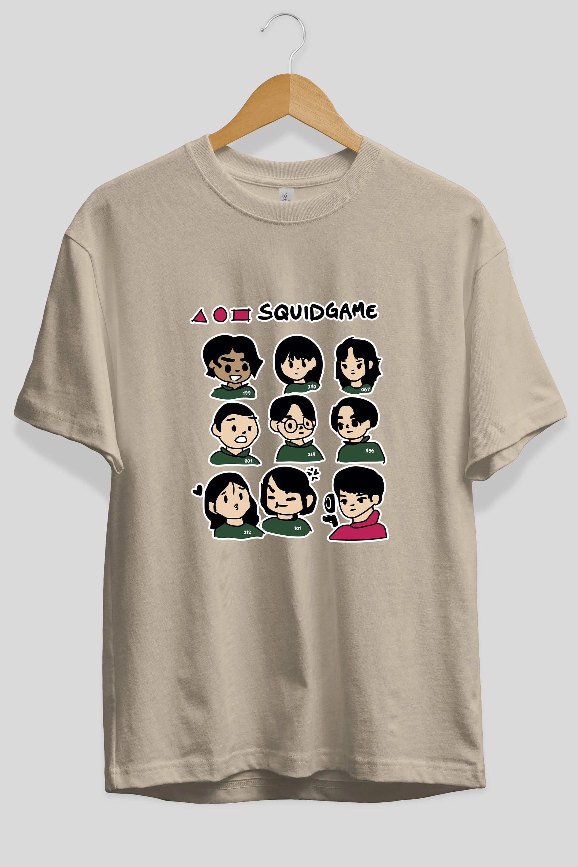 Squid Game (3) Ön Baskılı Oversize t-shirt Erkek Kadın Unisex %100 Pamuk Bisiklet Yaka tişort