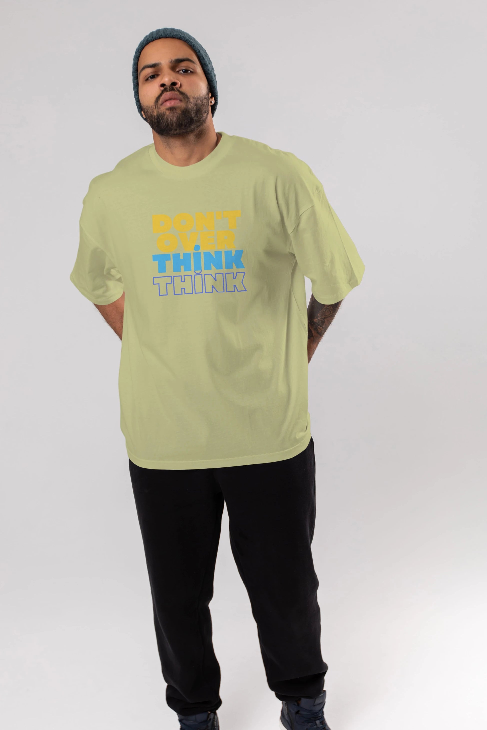 Don't Over Think Yazılı Ön Baskılı Oversize t-shirt Erkek Kadın Unisex
