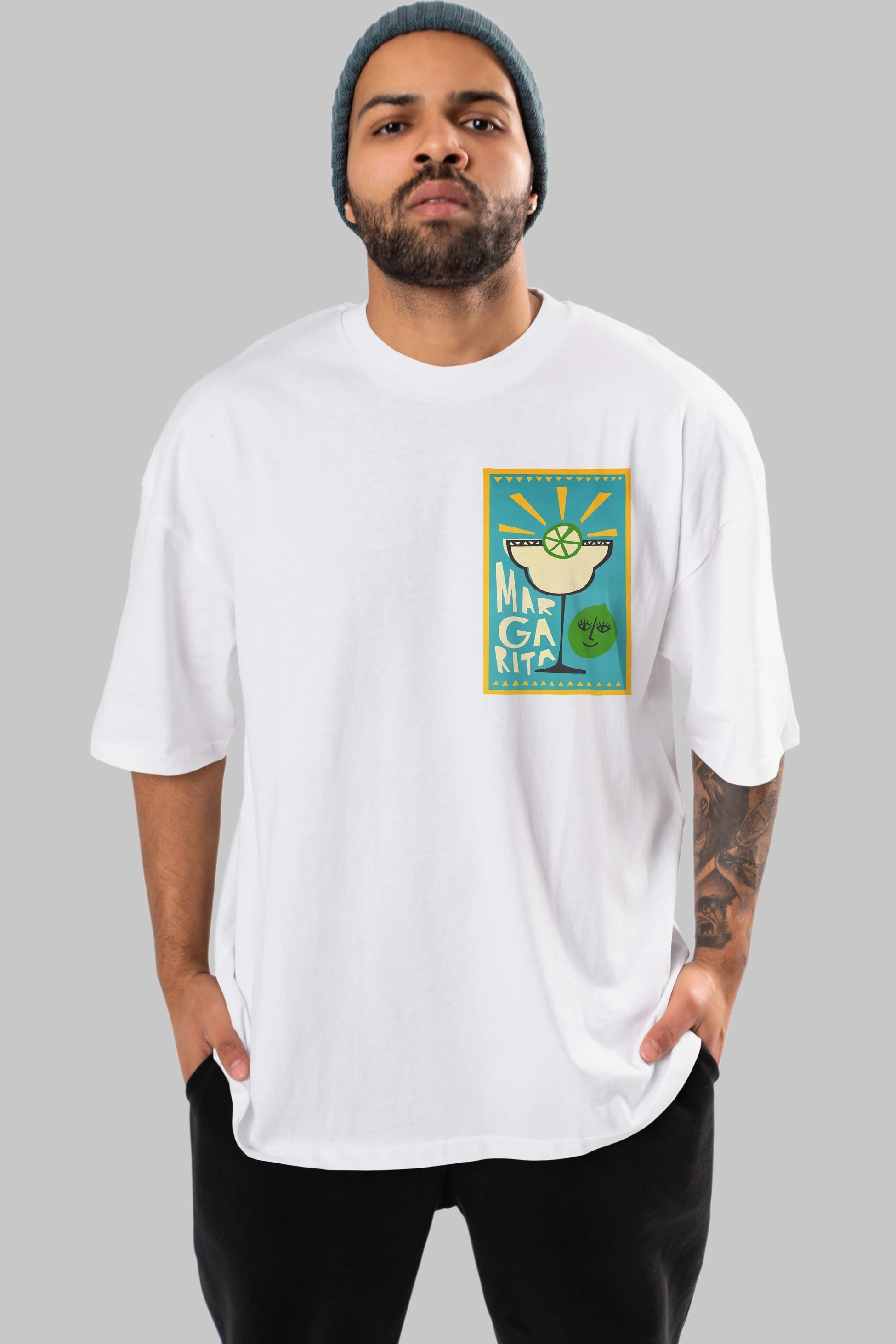 Margarita 4 Ön Sol Baskılı Oversize t-shirt Erkek Kadın Unisex %100 Pamuk Bisiklet Yaka tişort