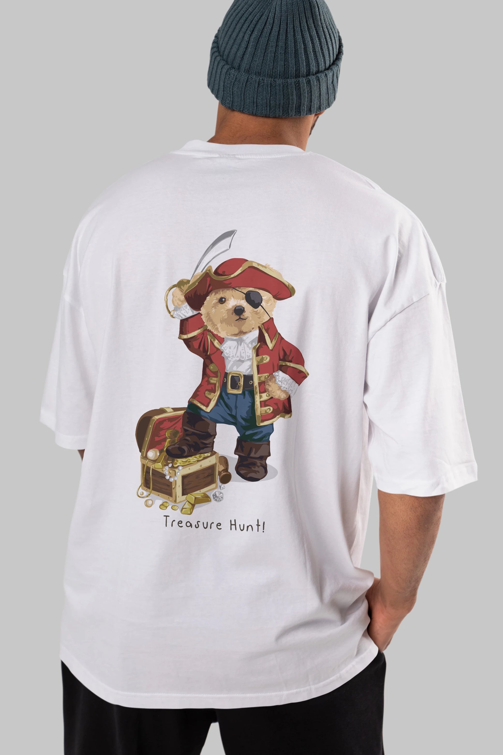 Teddy Bear Treasure Hunt Arka Baskılı Oversize t-shirt Erkek Kadın Unisex %100 Pamuk
