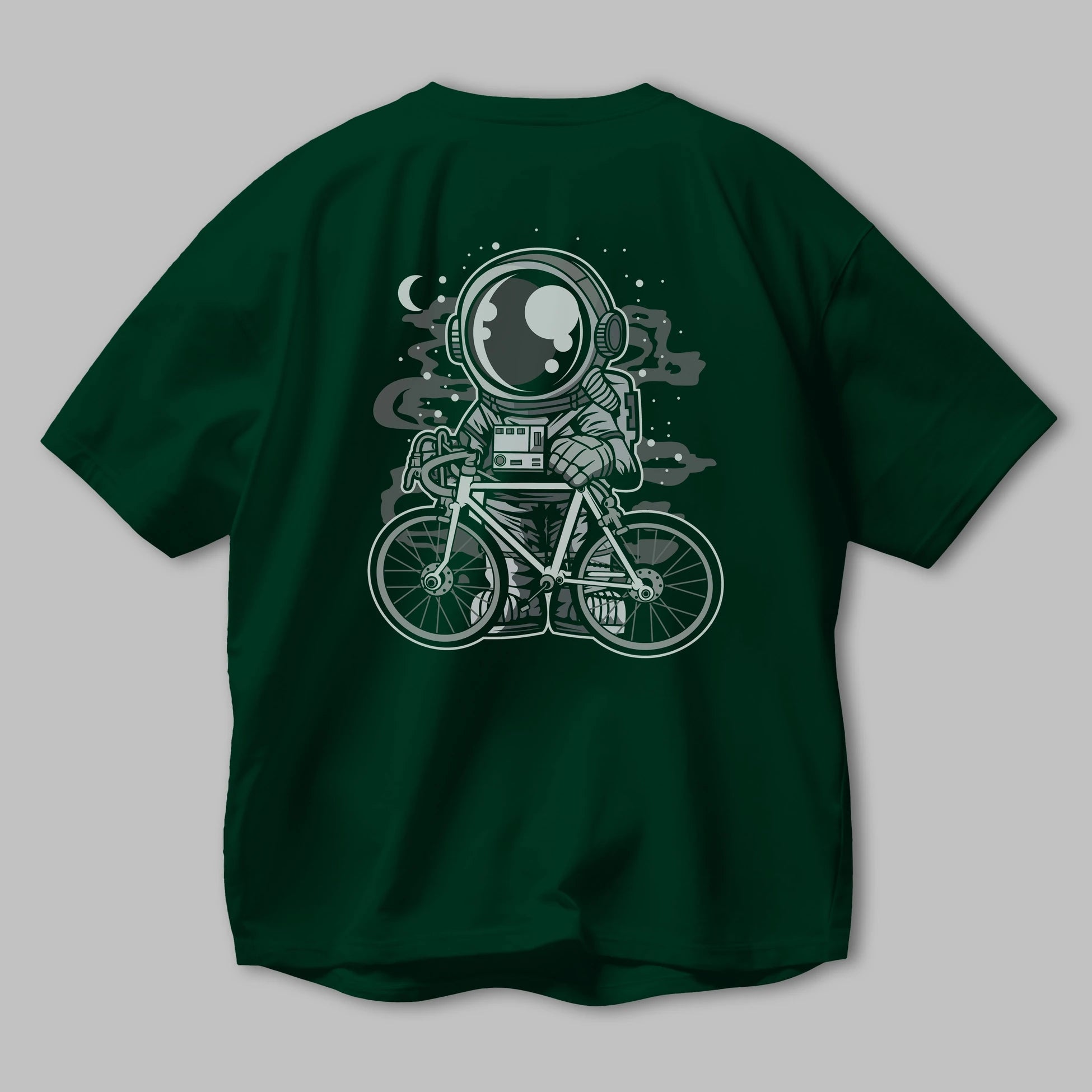 Bicycle Astronaut Arka Baskılı Oversize t-shirt Erkek Kadın Unisex