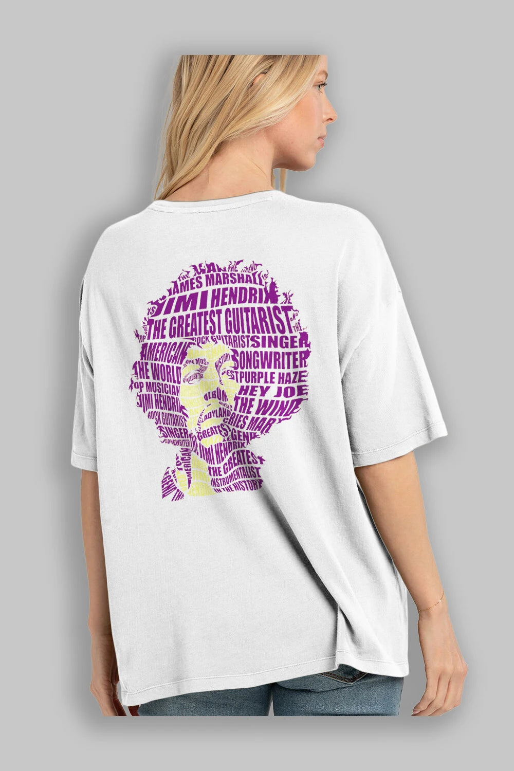 Jimmy Hendrix Calligram Arka Baskılı Oversize t-shirt %100 pamuk Erkek Kadın Unisex
