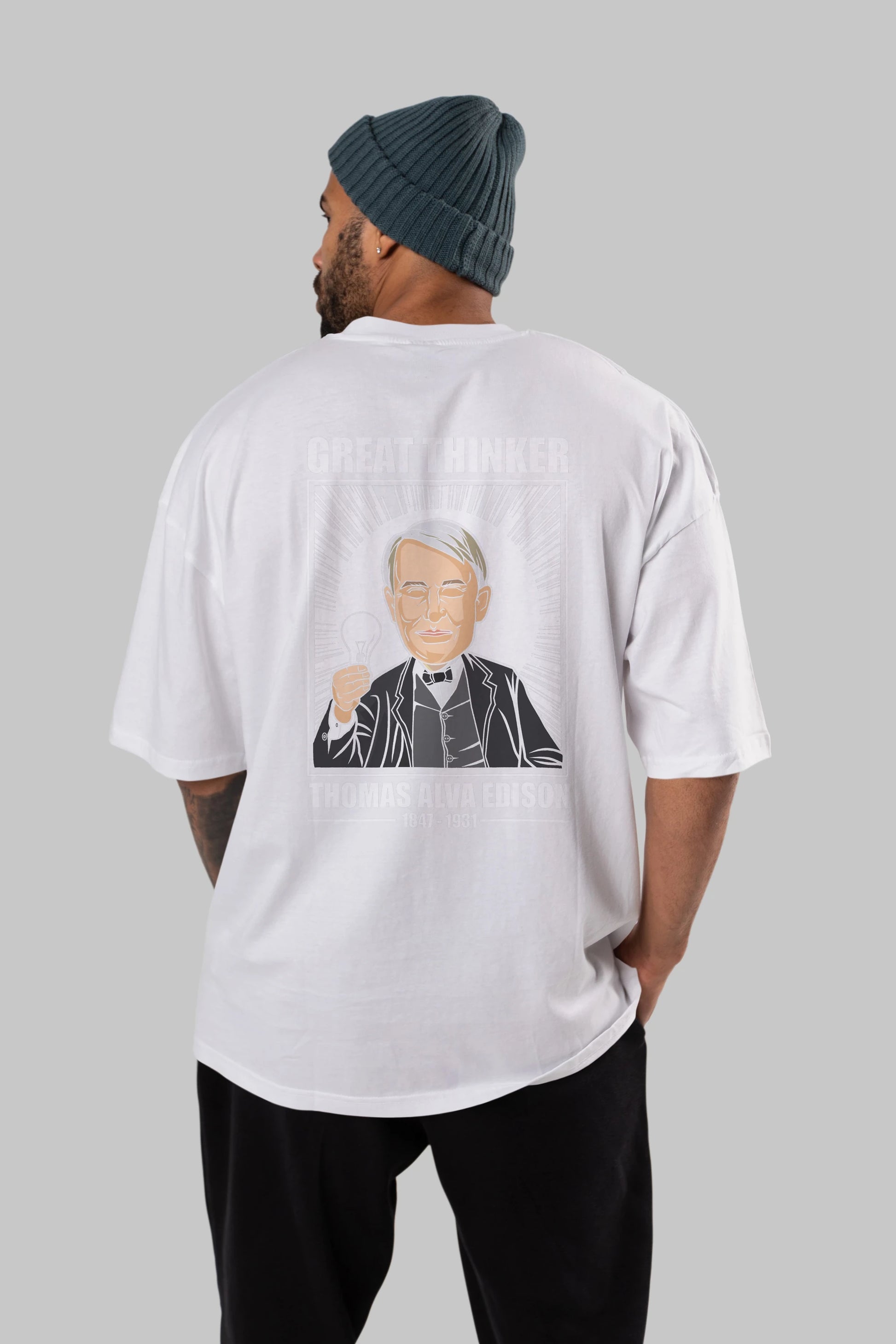 Thomas Alfa Edison Arka Baskılı Oversize t-shirt Erkek Kadın Unisex %100 Pamuk tişort