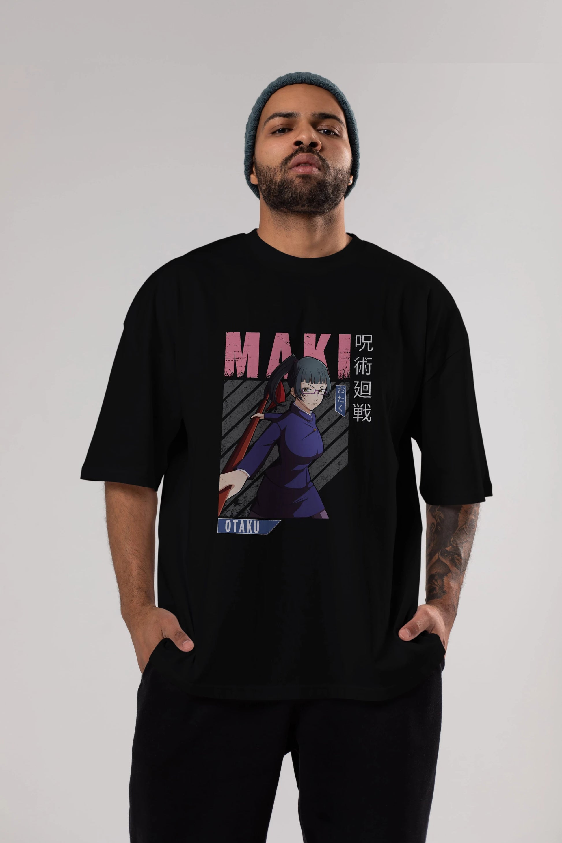 Maki Zenin CHAINSAWMAN Anime Ön Baskılı Oversize t-shirt %100 pamuk Erkek Kadın Unisex