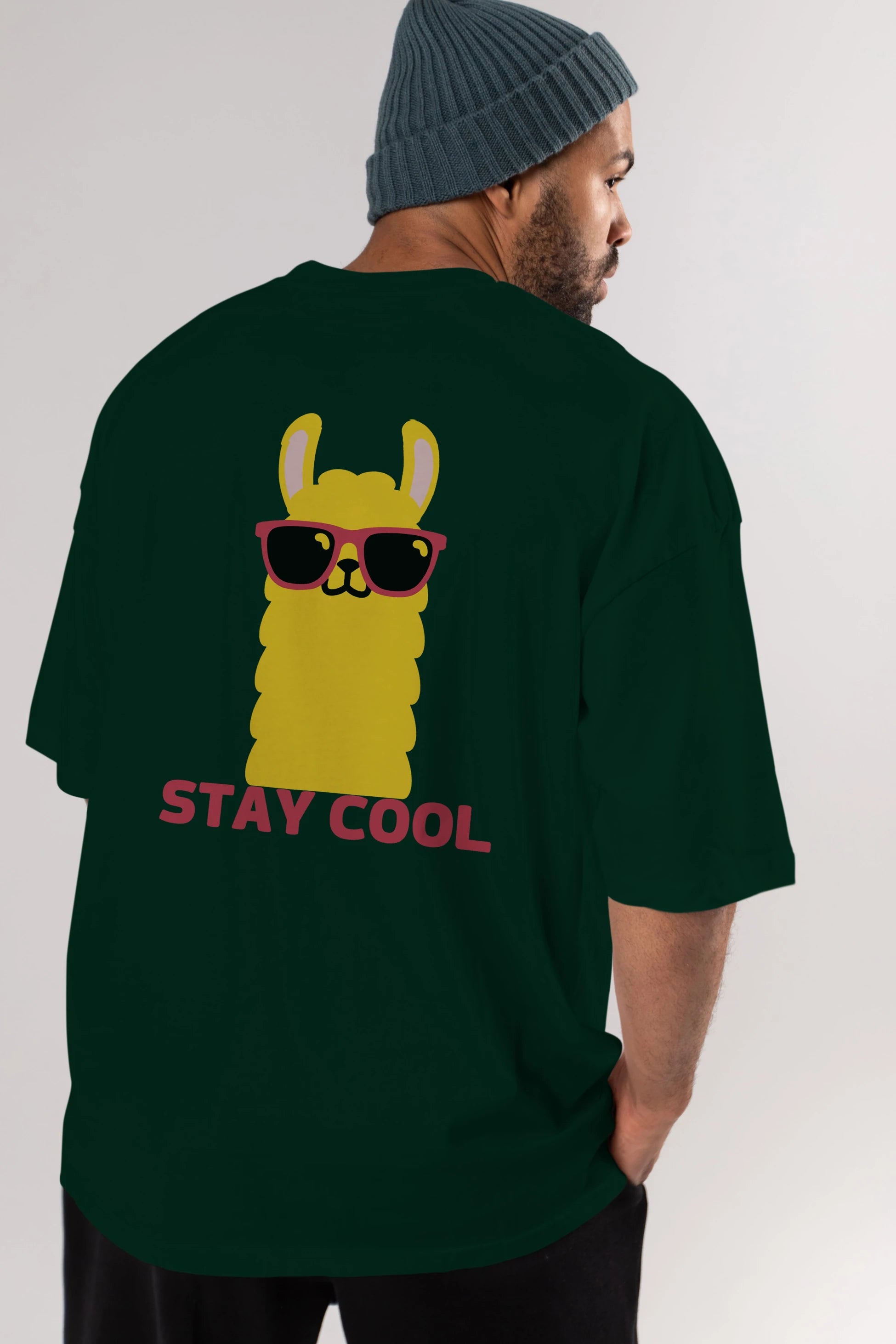 Stay Cool Yazılı Lama Arka Baskılı Oversize t-shirt Erkek Kadın Unisex
