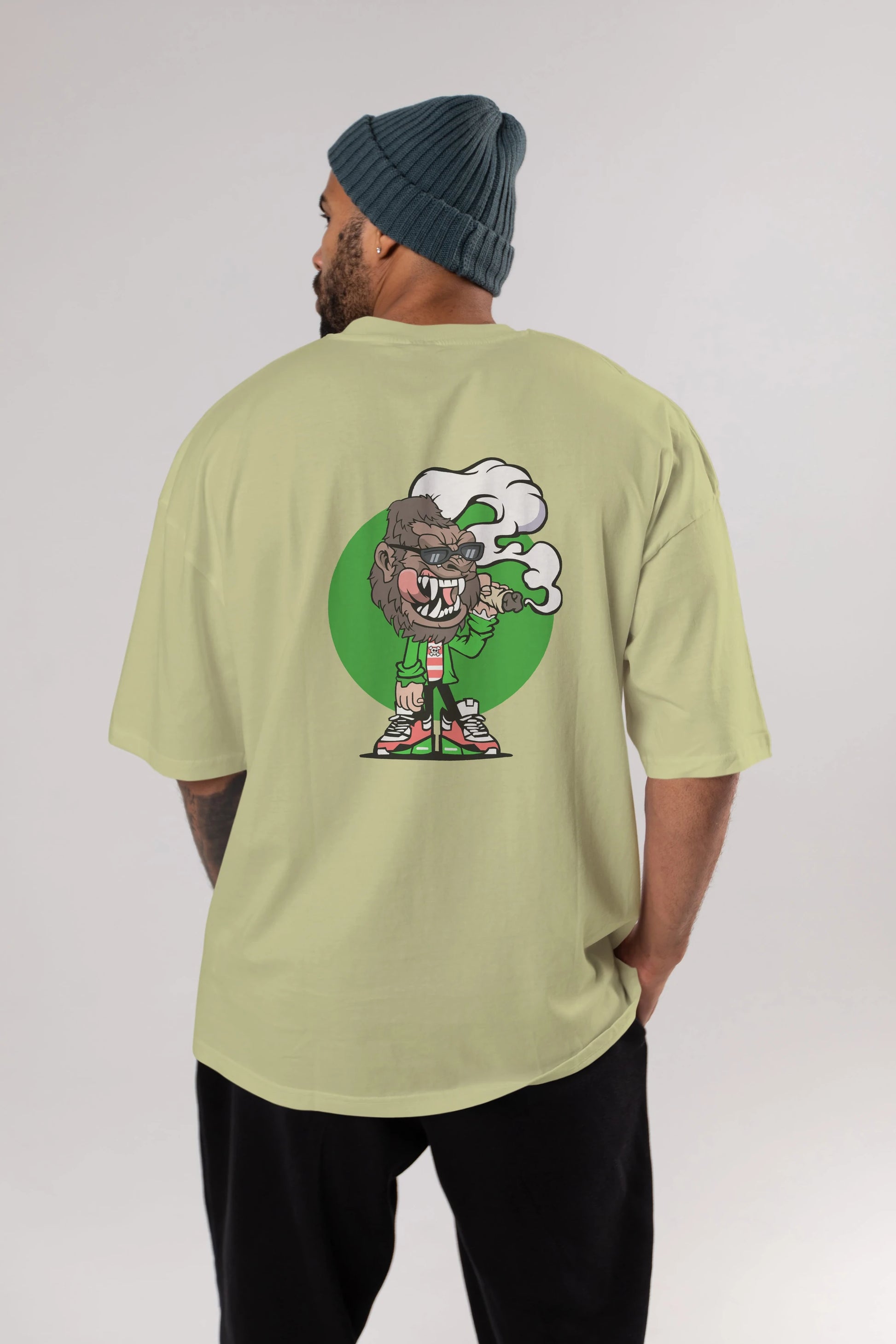 Gorilla Smoker Arka Baskılı Oversize t-shirt Erkek Kadın Unisex %100 Pamuk tişort