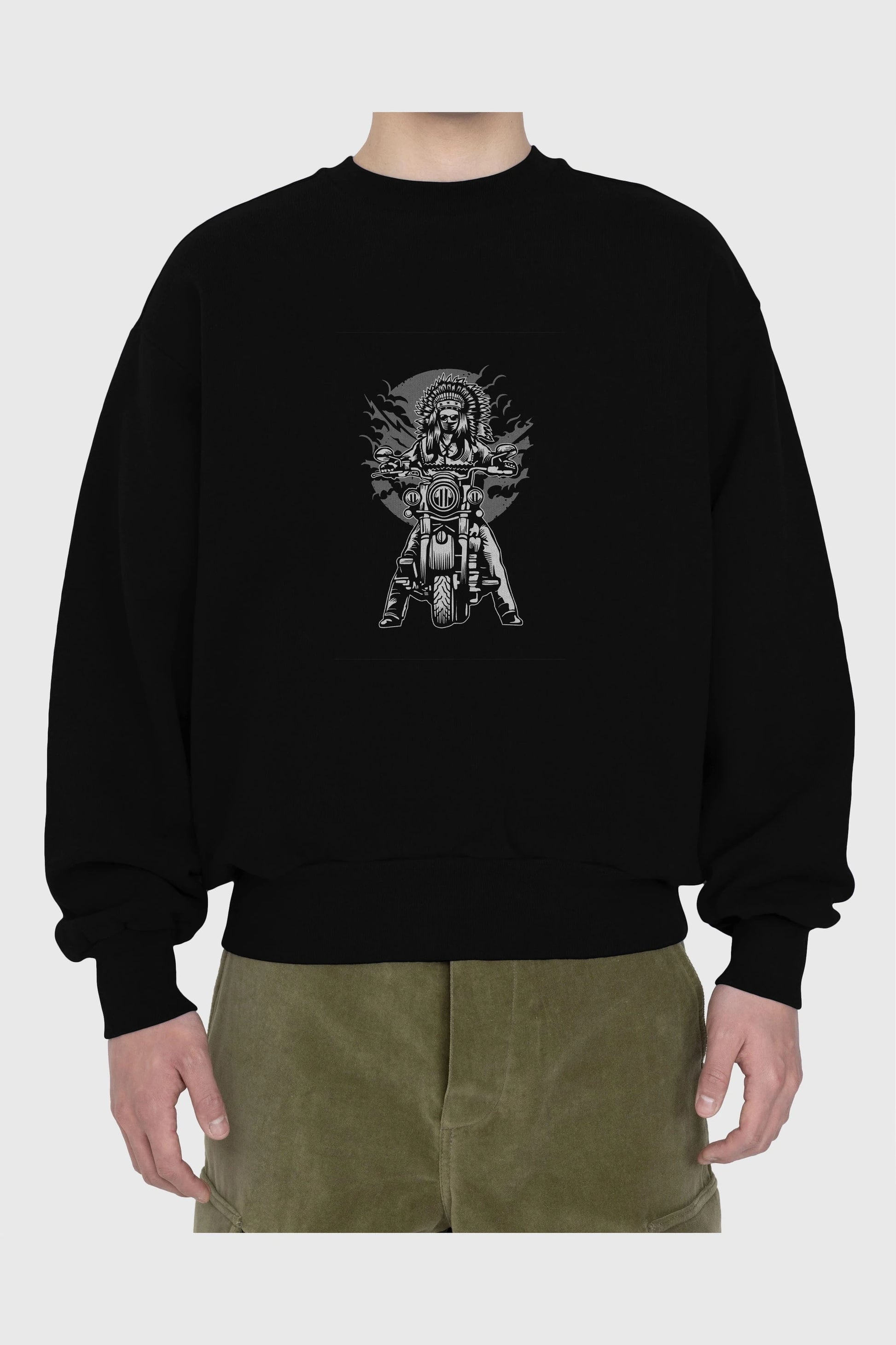 Indian Chief Motorcycle Ön Baskılı Oversize Sweatshirt Erkek Kadın Unisex