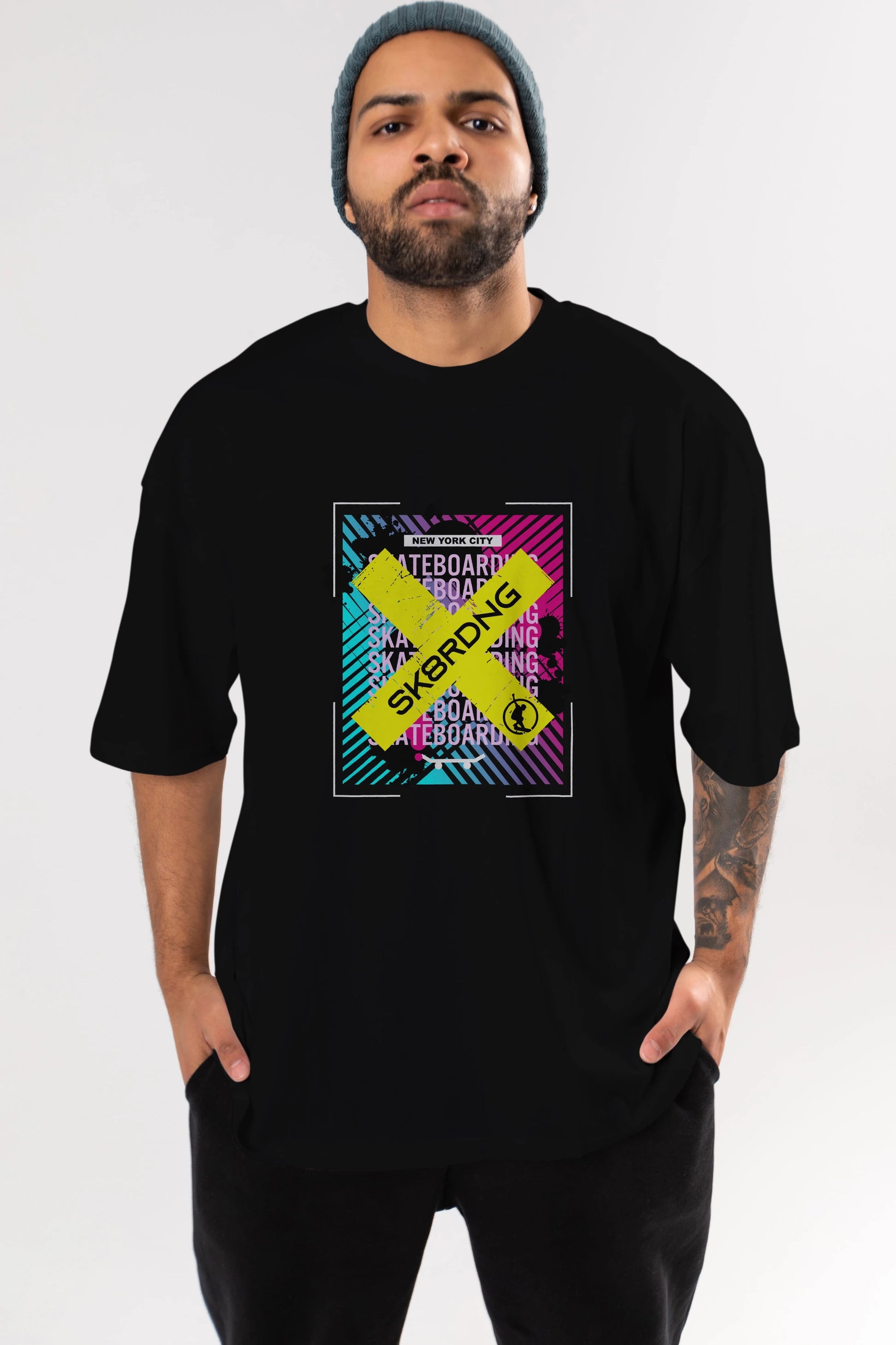 Skatebording Ön Baskılı Oversize t-shirt Erkek Kadın Unisex