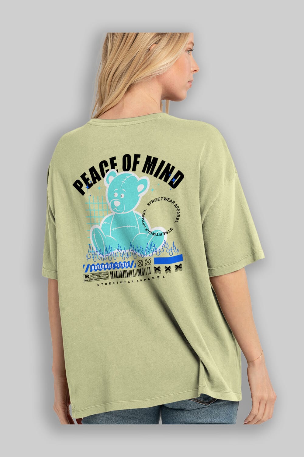 Teddy Bear Peace of Mind Arka Baskılı Oversize t-shirt Erkek Kadın Unisex