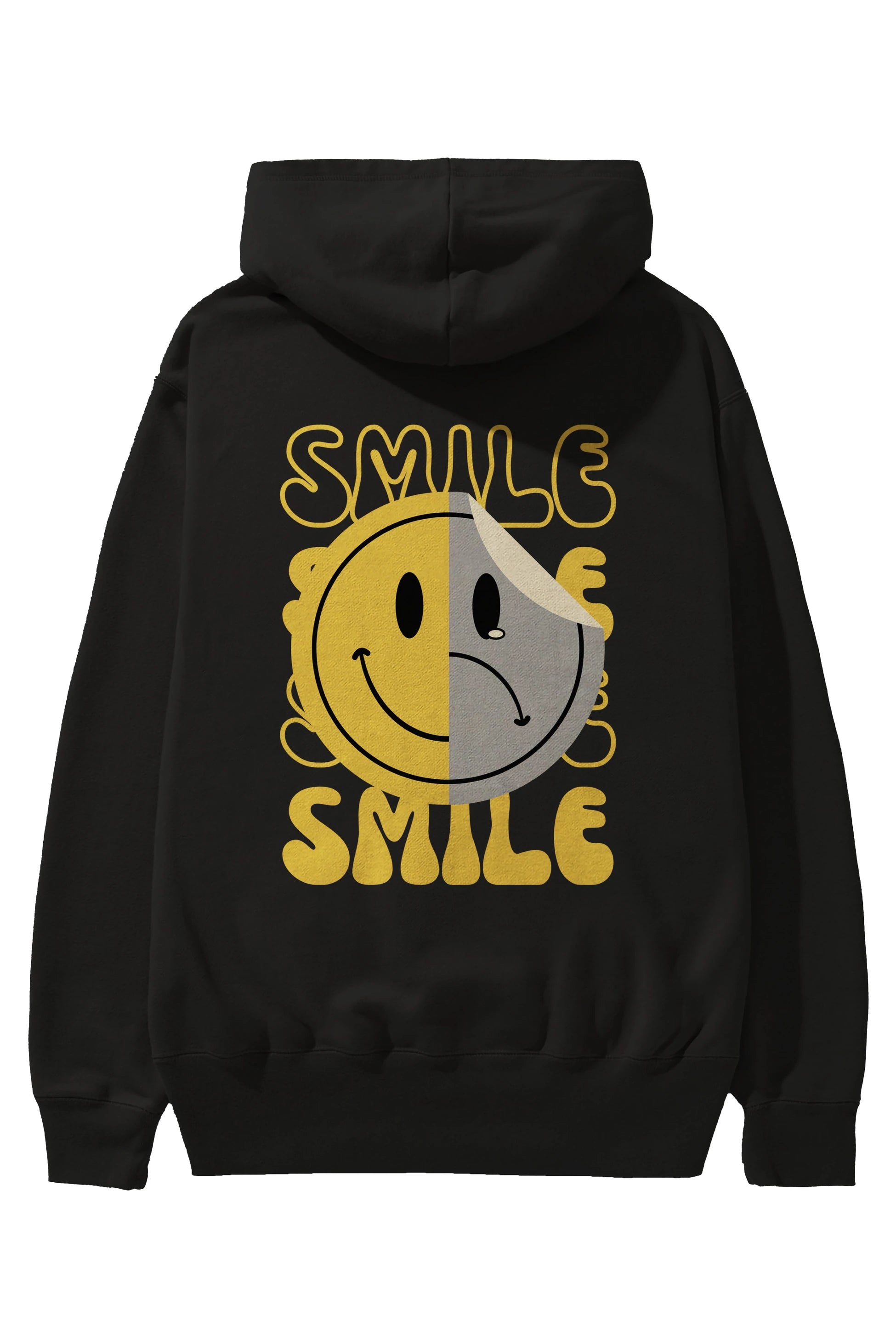 Smile Yazılı Arka Baskılı Oversize Hoodie Kapüşonlu Sweatshirt Erkek Kadın Unisex