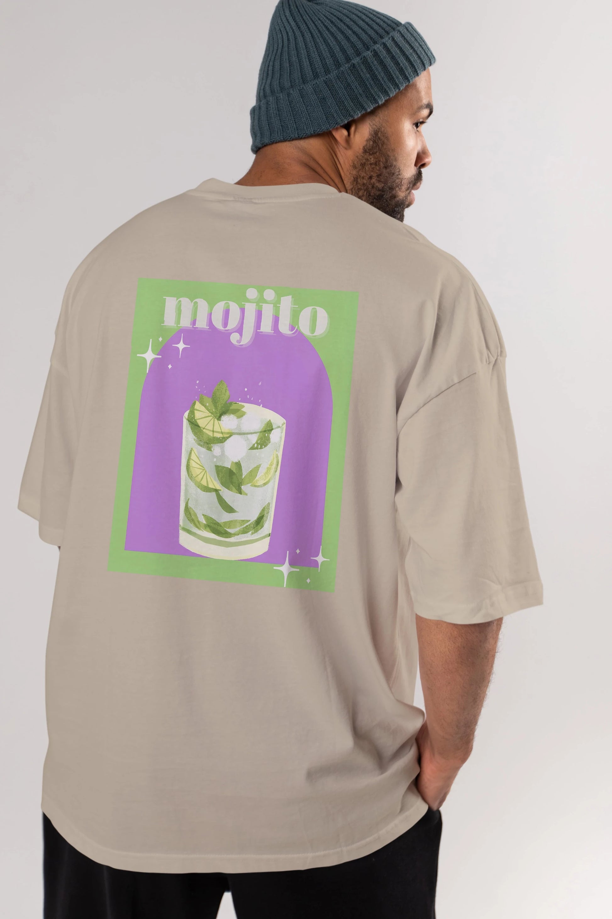 Mojito 3 Arka Baskılı Oversize t-shirt Erkek Kadın Unisex %100 Pamuk Bisiklet Yaka tişort