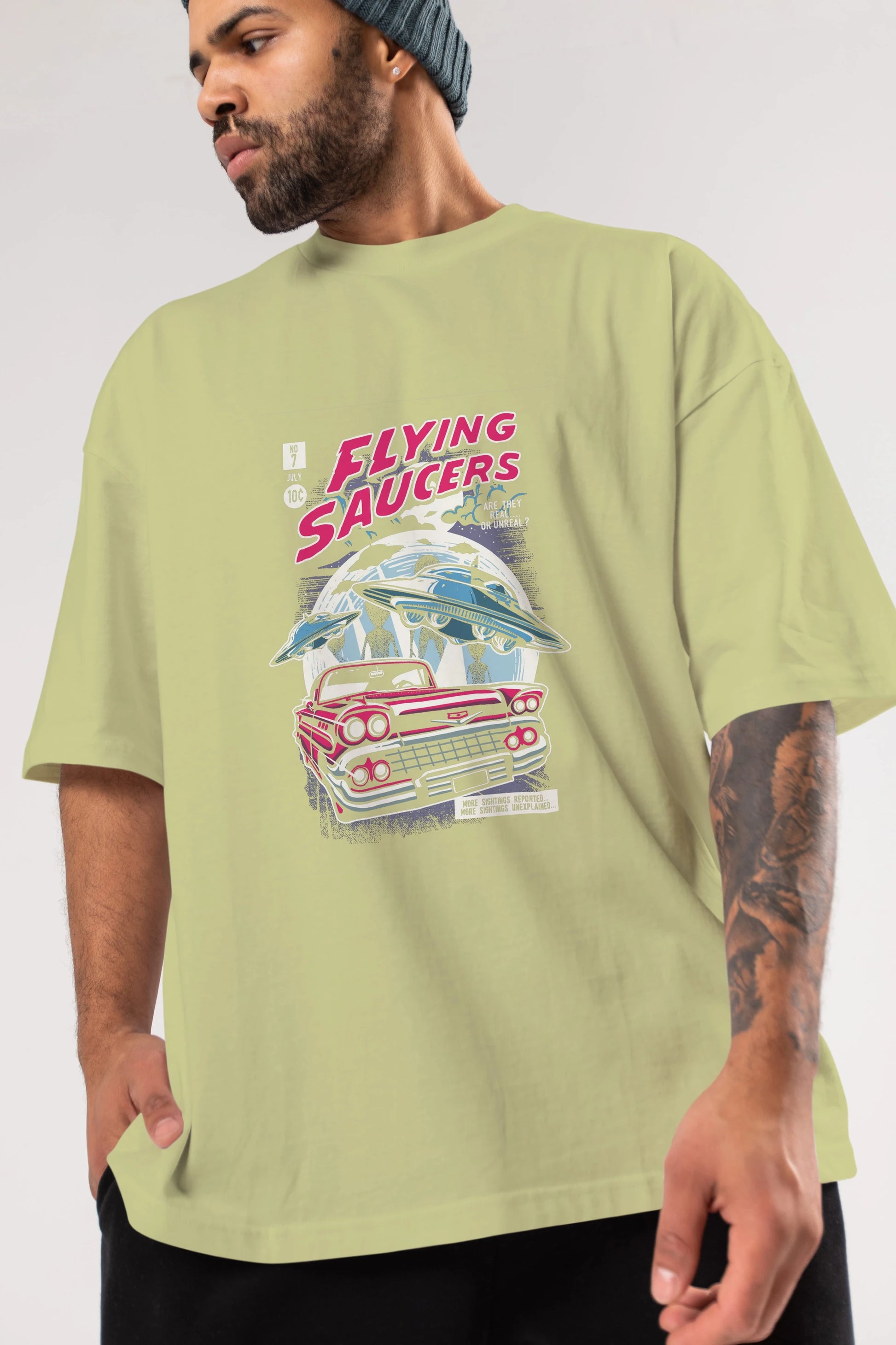 Flying Saucers Ön Baskılı Oversize t-shirt Erkek Kadın Unisex %100 Pamuk tişort