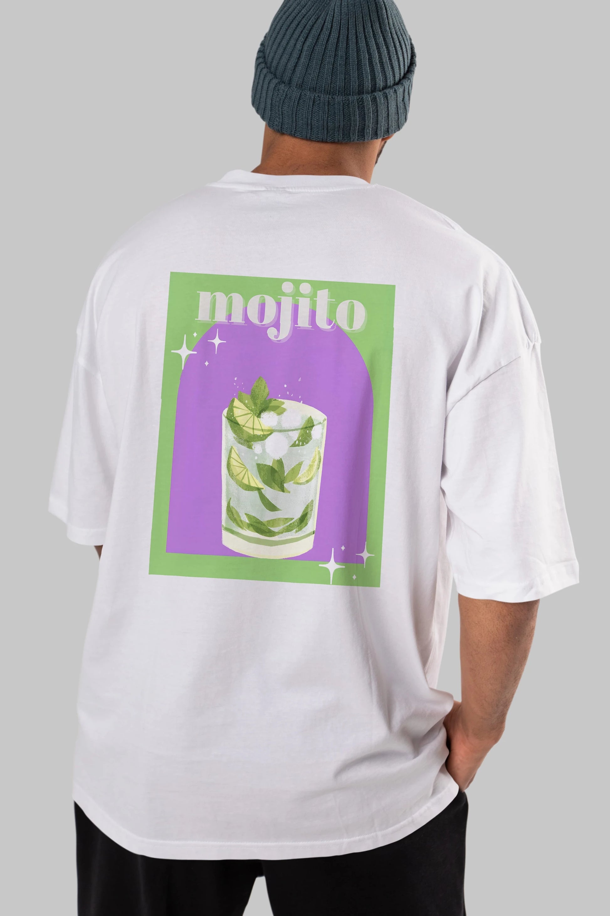 Mojito 3 Arka Baskılı Oversize t-shirt Erkek Kadın Unisex %100 Pamuk Bisiklet Yaka tişort