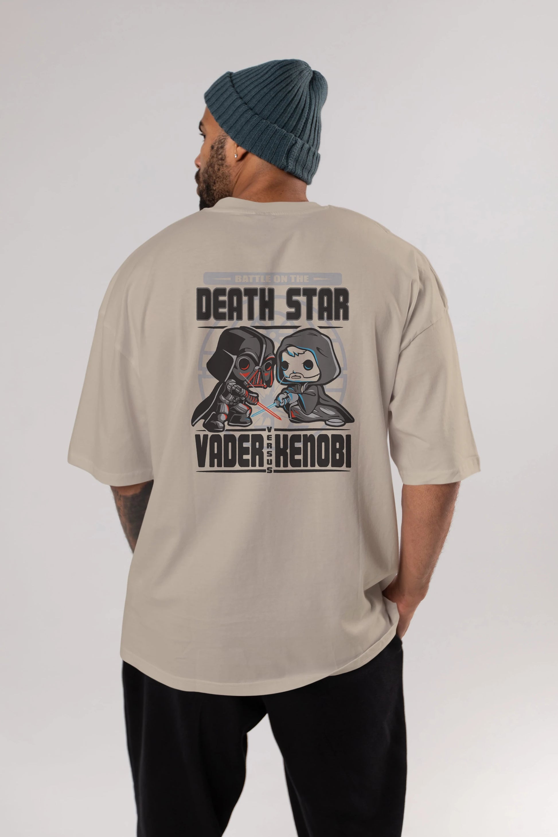 Vader Kenobi Arka Baskılı Oversize t-shirt Erkek Kadın Unisex %100 Pamuk Bisiklet Yaka tişort