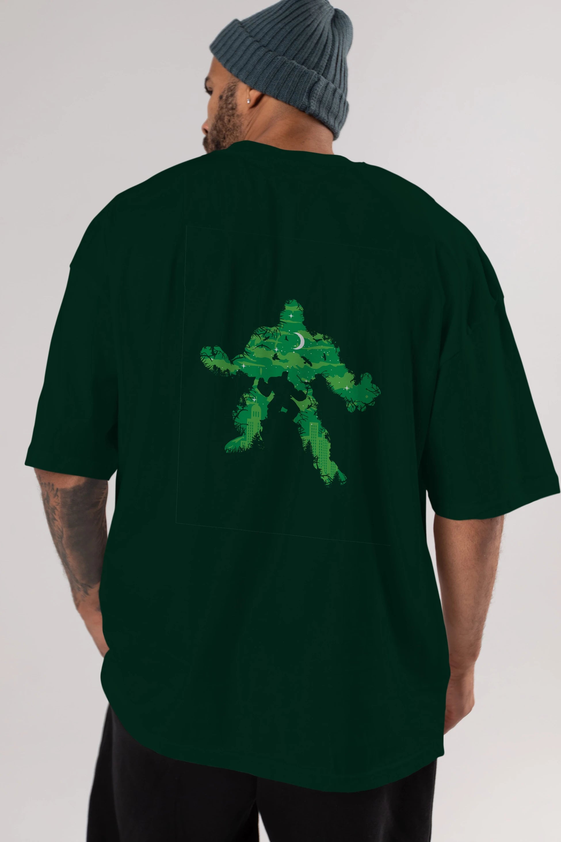 Green Monster Arka Baskılı Oversize t-shirt %100 pamuk Erkek Kadın Unisex