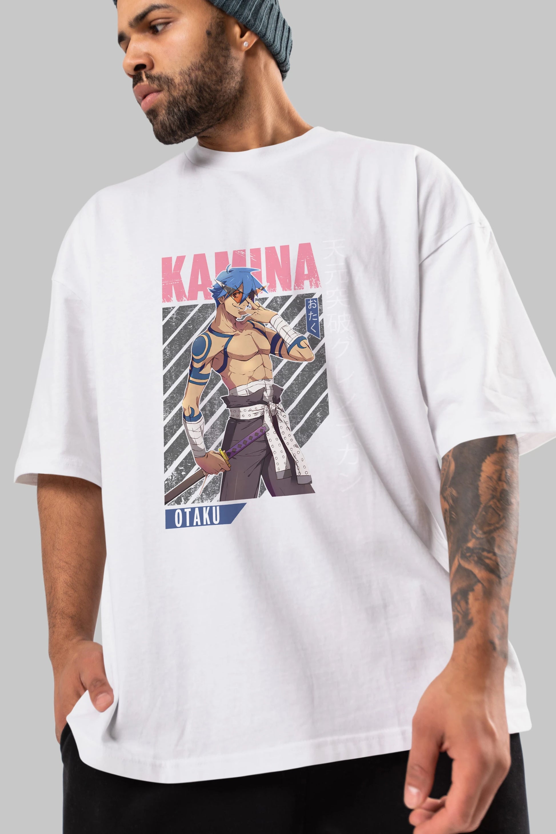 Kamina 5 Anime Ön Baskılı Oversize t-shirt %100 pamuk Erkek Kadın Unisex