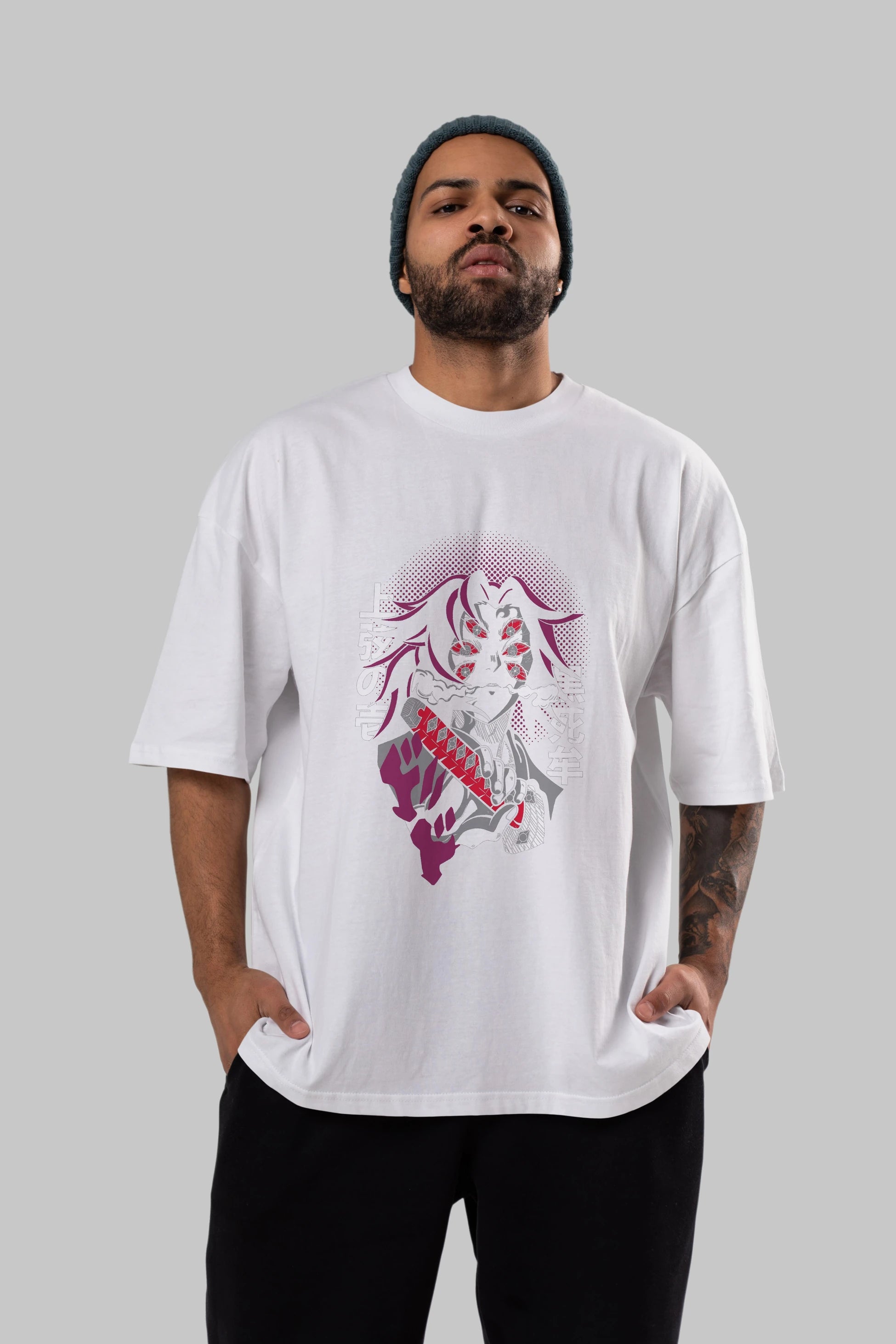 Kokushibo Anime Ön Baskılı Oversize t-shirt %100 pamuk Erkek Kadın Unisex