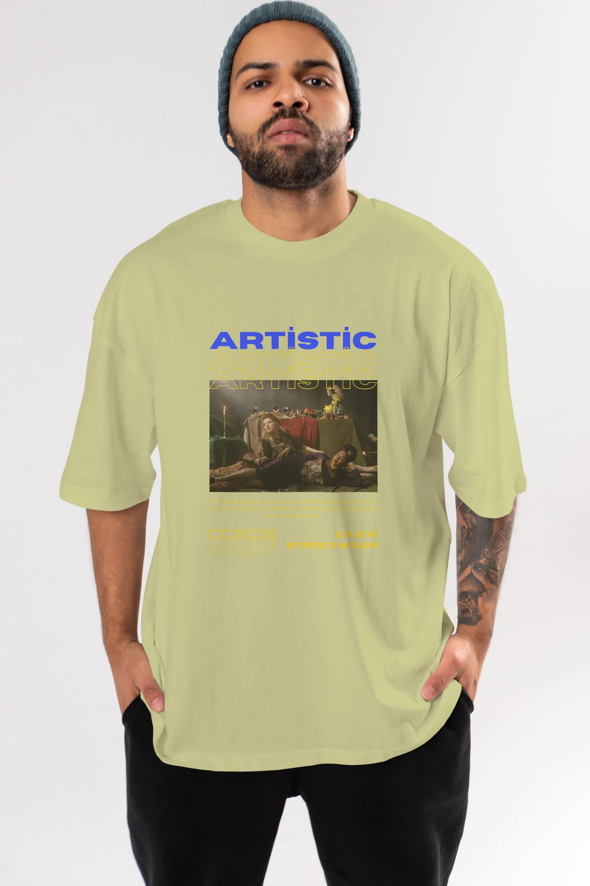 Artistic Yazılı Streetwear Ön Baskılı Oversize t-shirt Erkek Kadın Unisex