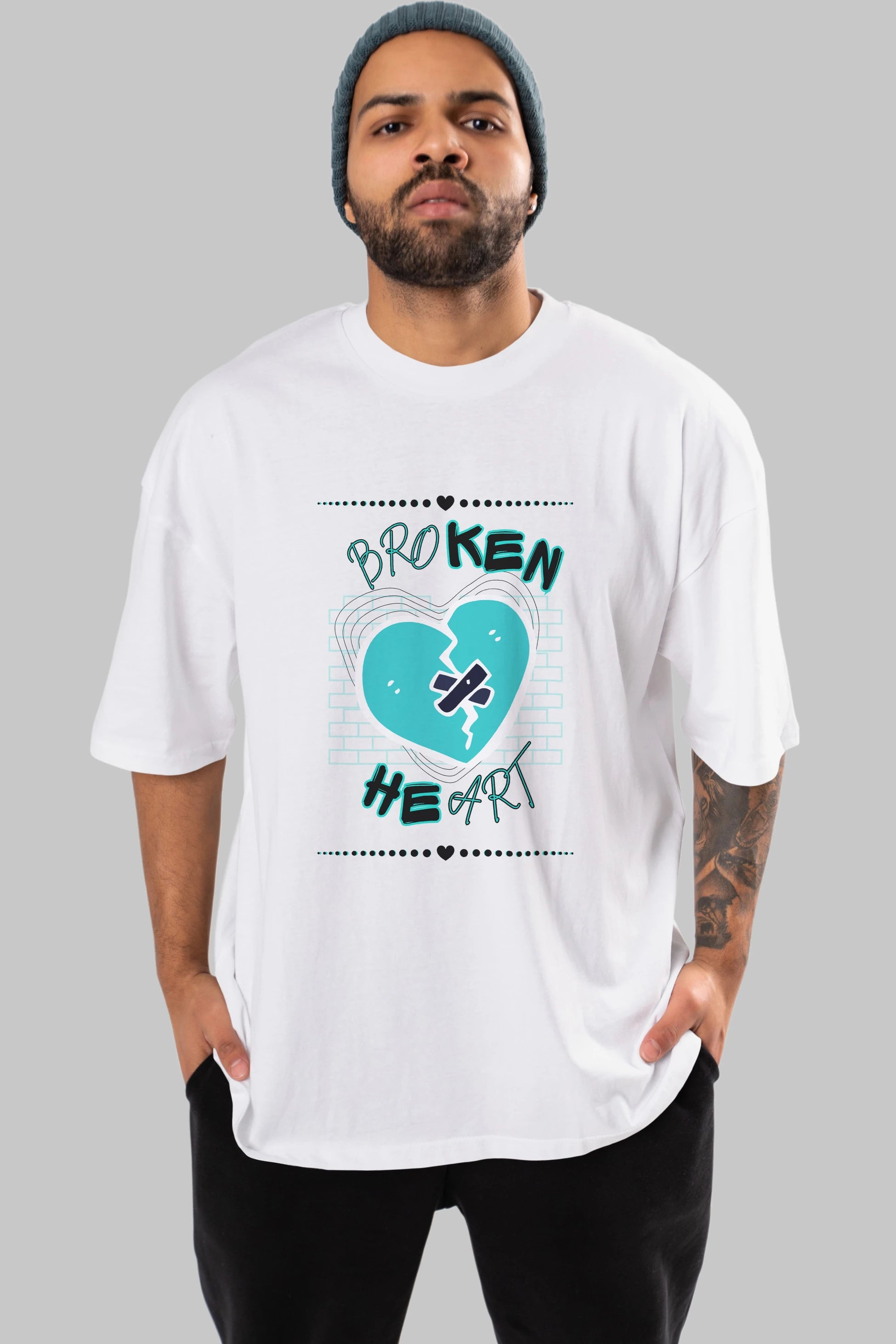 Broken Heart Yazılı Ön Baskılı Oversize t-shirt Erkek Kadın Unisex