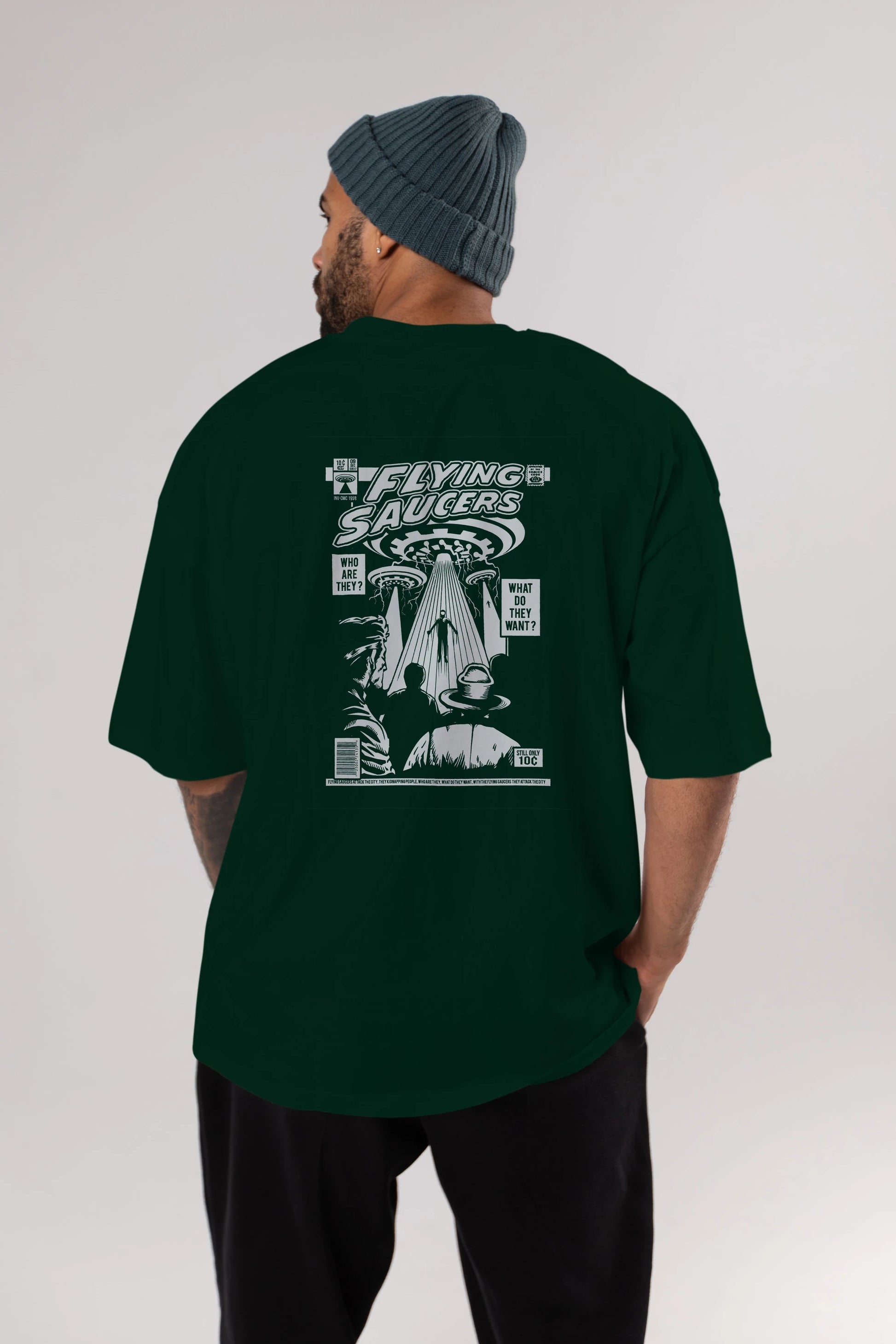 UFO Arka Baskılı Oversize t-shirt Erkek Kadın Unisex %100 Pamuk