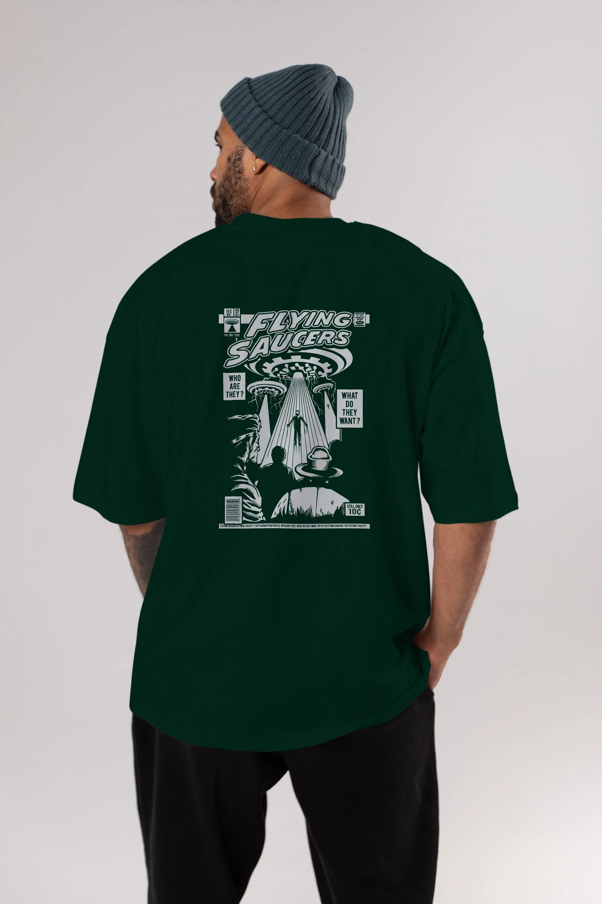 UFO Arka Baskılı Oversize t-shirt Erkek Kadın Unisex %100 Pamuk