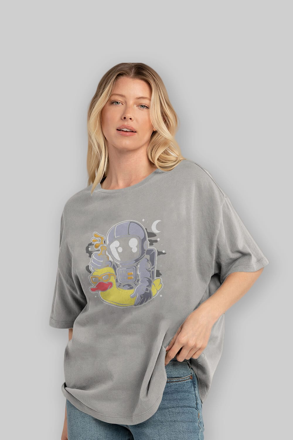 Astronaut Duck Balloon Ön Baskılı Oversize t-shirt Erkek Kadın Unisex