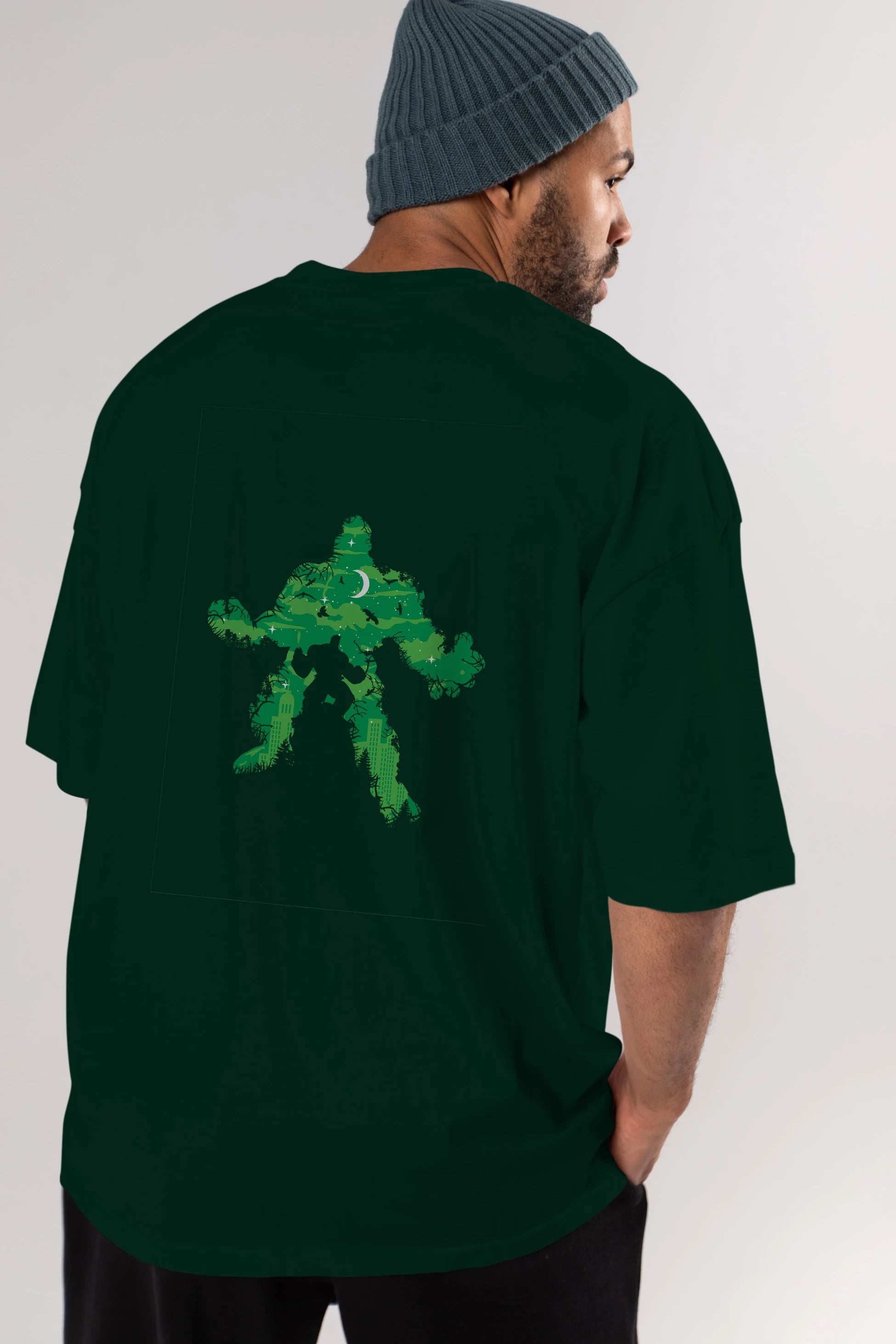 Green Monster Arka Baskılı Oversize t-shirt %100 pamuk Erkek Kadın Unisex