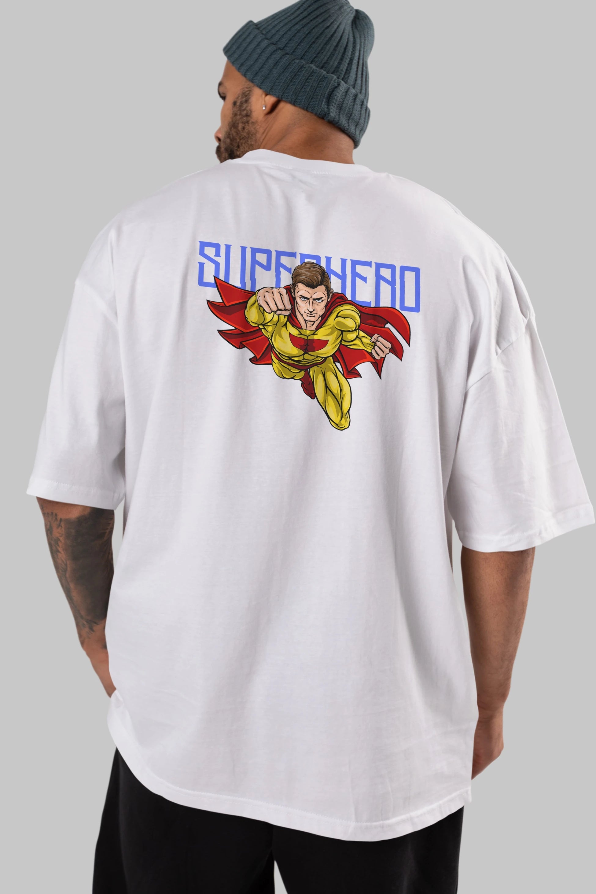Super Hero Arka Baskılı Oversize t-shirt Erkek Kadın Unisex