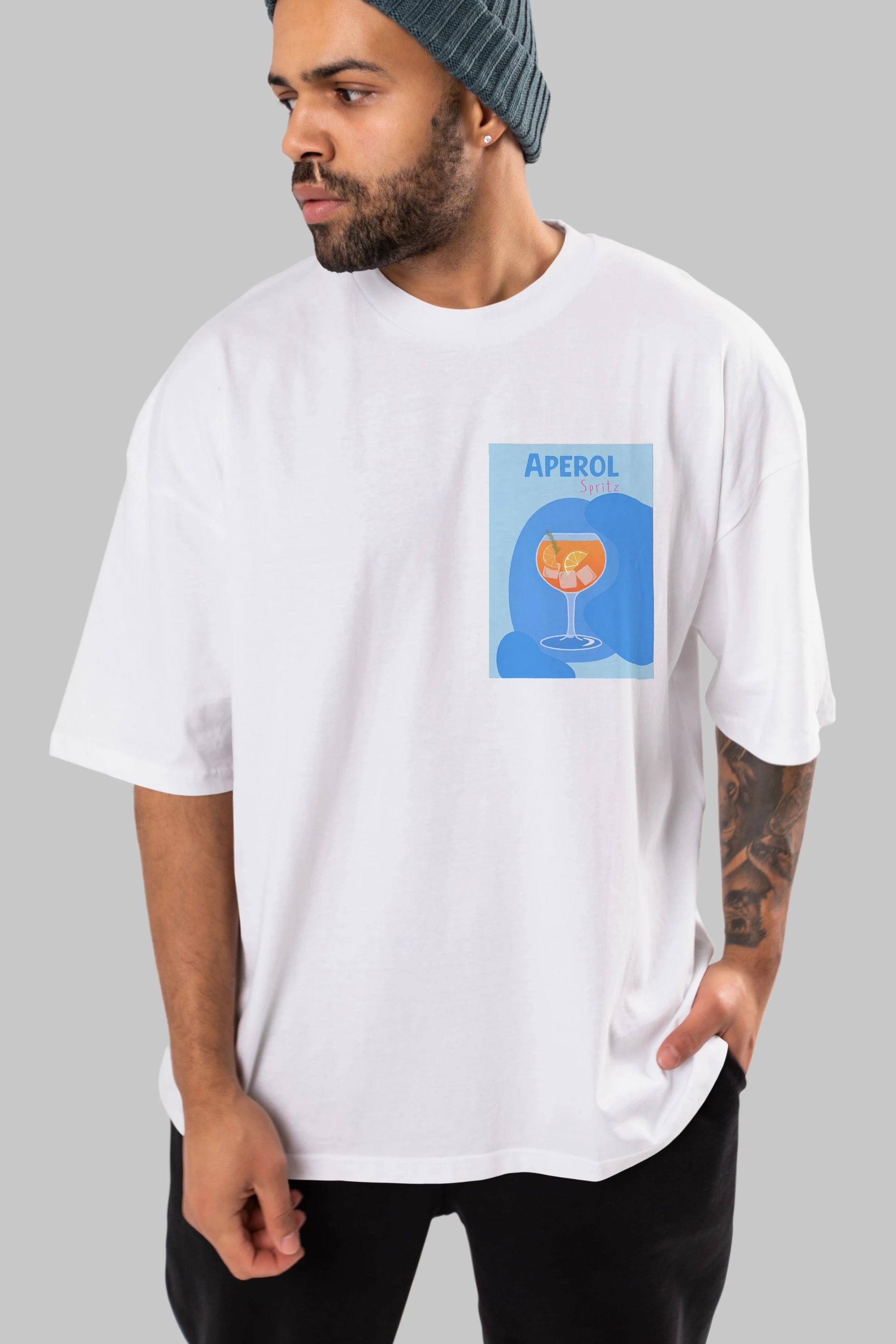 Aperol Spritz 10 Ön Sol Baskılı Oversize t-shirt Erkek Kadın Unisex %100 Pamuk Bisiklet Yaka tişort