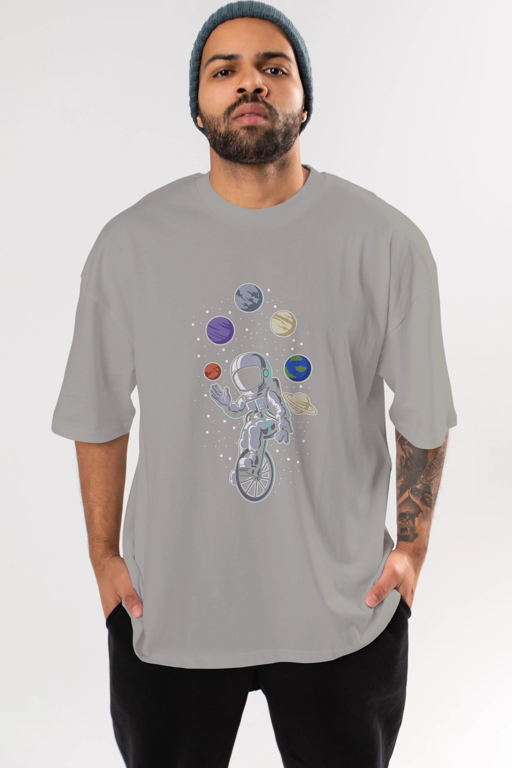 Astronaut Circus Ön Baskılı Oversize t-shirt Erkek Kadın Unisex