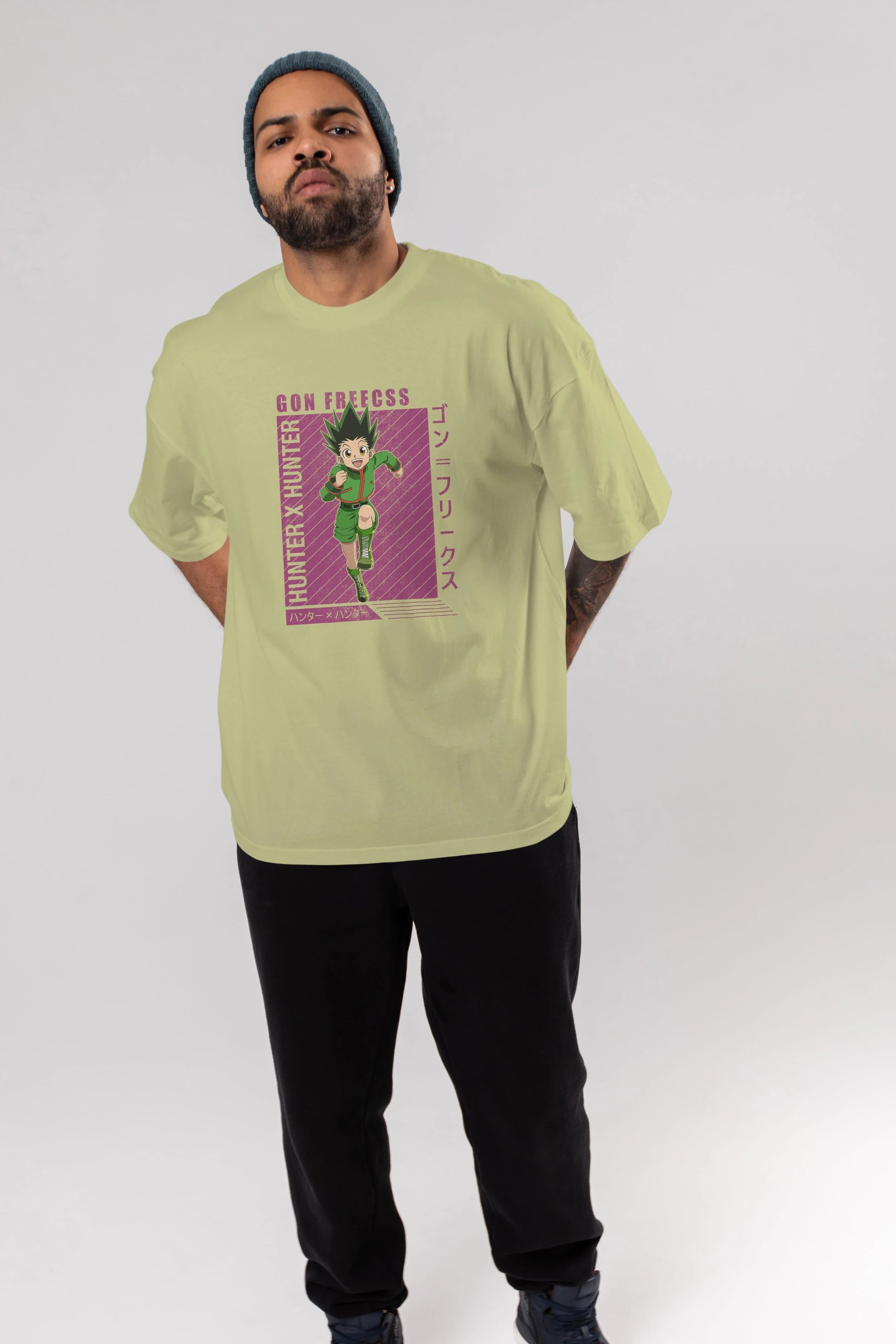 Gon Freecss HUNTER X HUNTER 3 Anime Ön Baskılı Oversize t-shirt %100 pamuk Erkek Kadın Unisex
