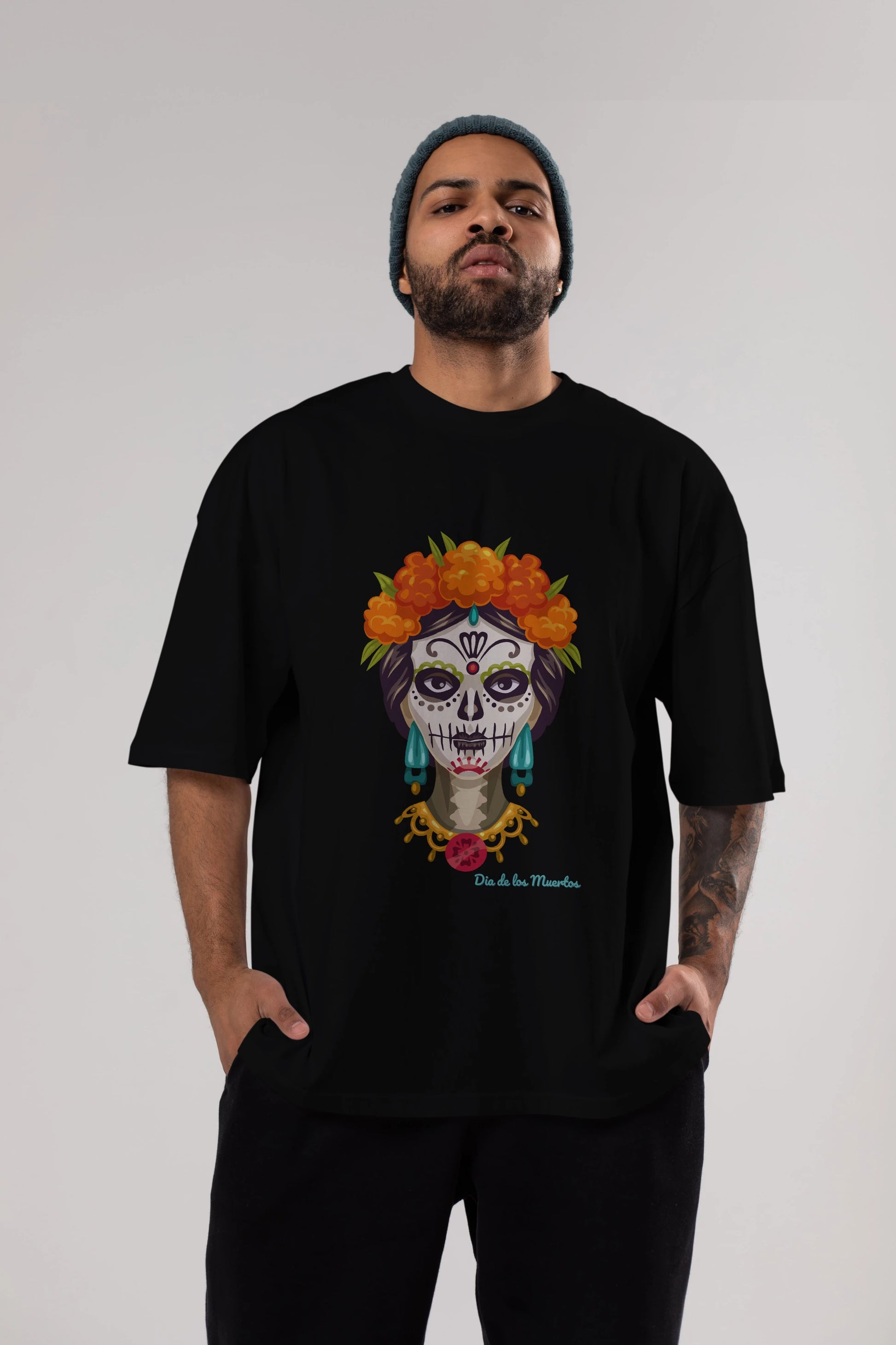 Dia de los Muertos 2 Ön Baskılı Oversize t-shirt Erkek Kadın Unisex