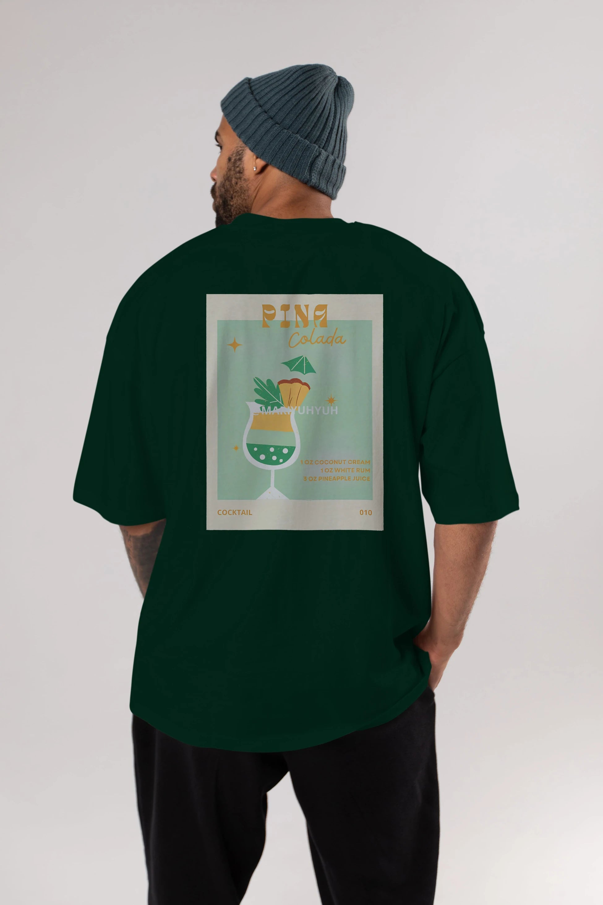 Pina Colada Arka Baskılı Oversize t-shirt Erkek Kadın Unisex %100 Pamuk Bisiklet Yaka tişort