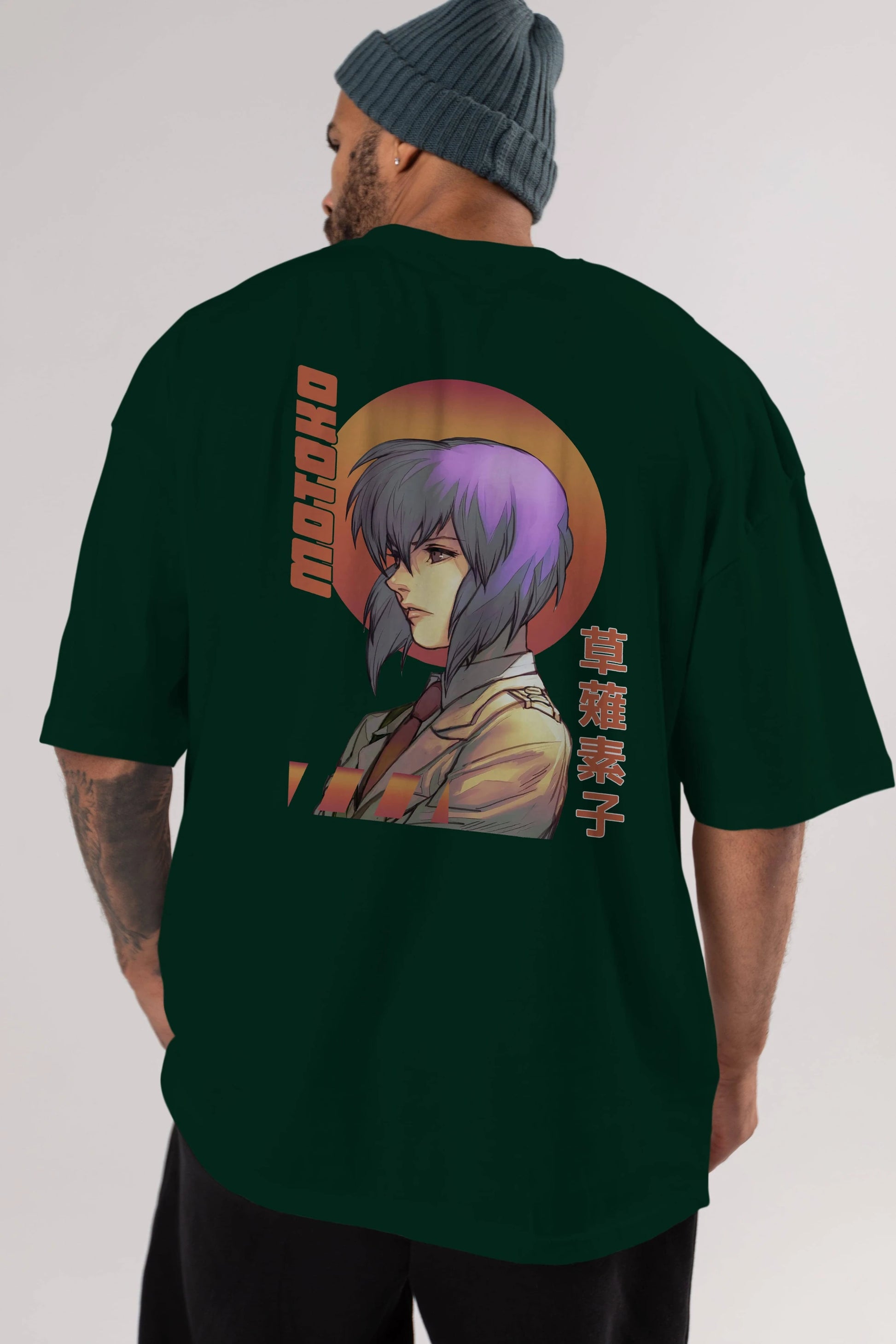 Motoko Kusanagi 10 Anime Arka Baskılı Oversize t-shirt Erkek Kadın Unisex